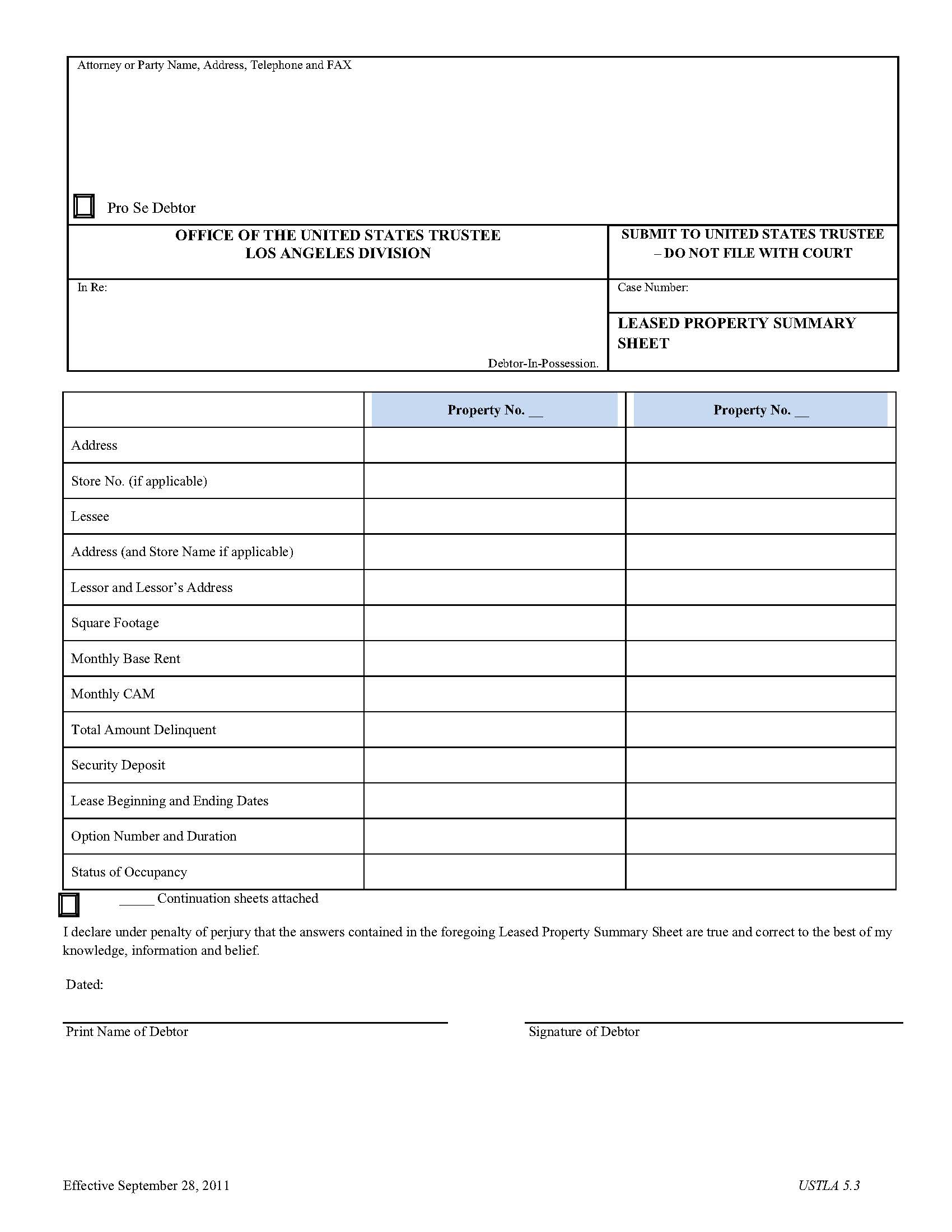 Leased Property Summary Sheet (Los Angeles Division) {USTLA-5.3} | Pdf Fpdf Doc Docx | California