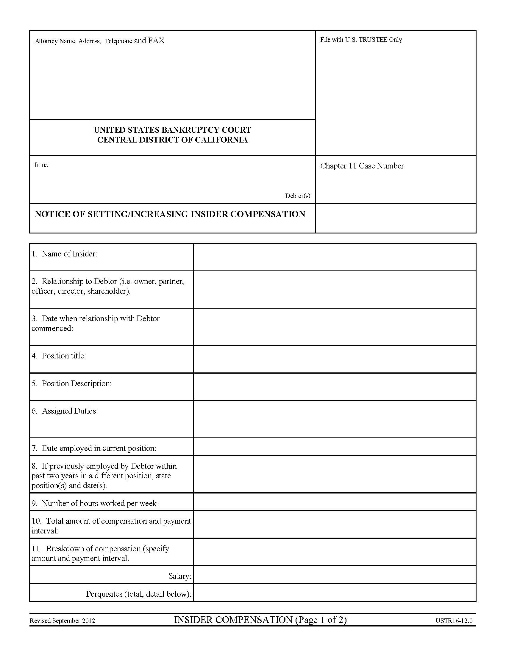 Notice Of Setting Increasing Insider Compensation {USTLA-12} | Pdf Fpdf Docx | California