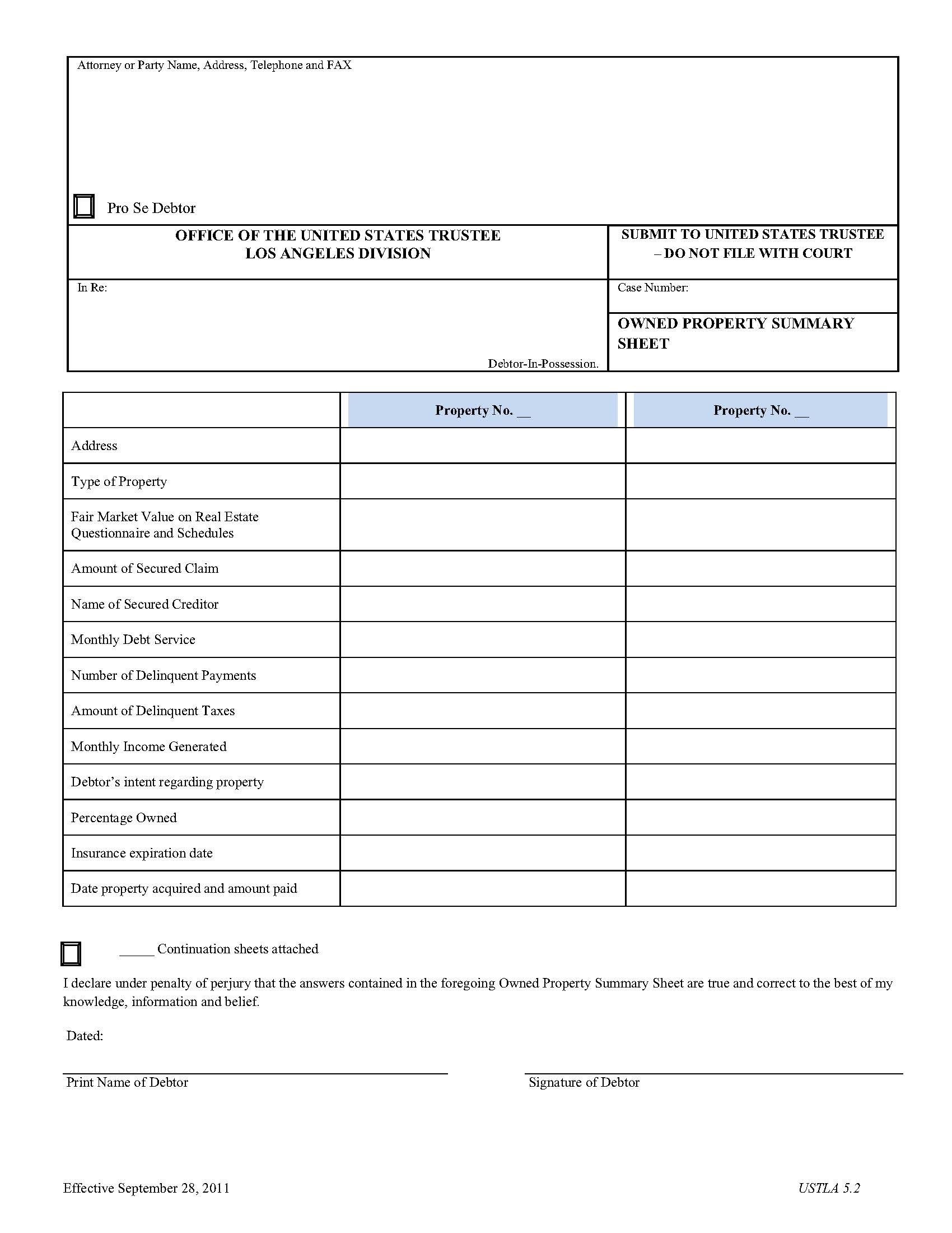 Owned Property Summary Sheet (Los Angeles Division) {USTLA-5.2} | Pdf Fpdf Doc Docx | California