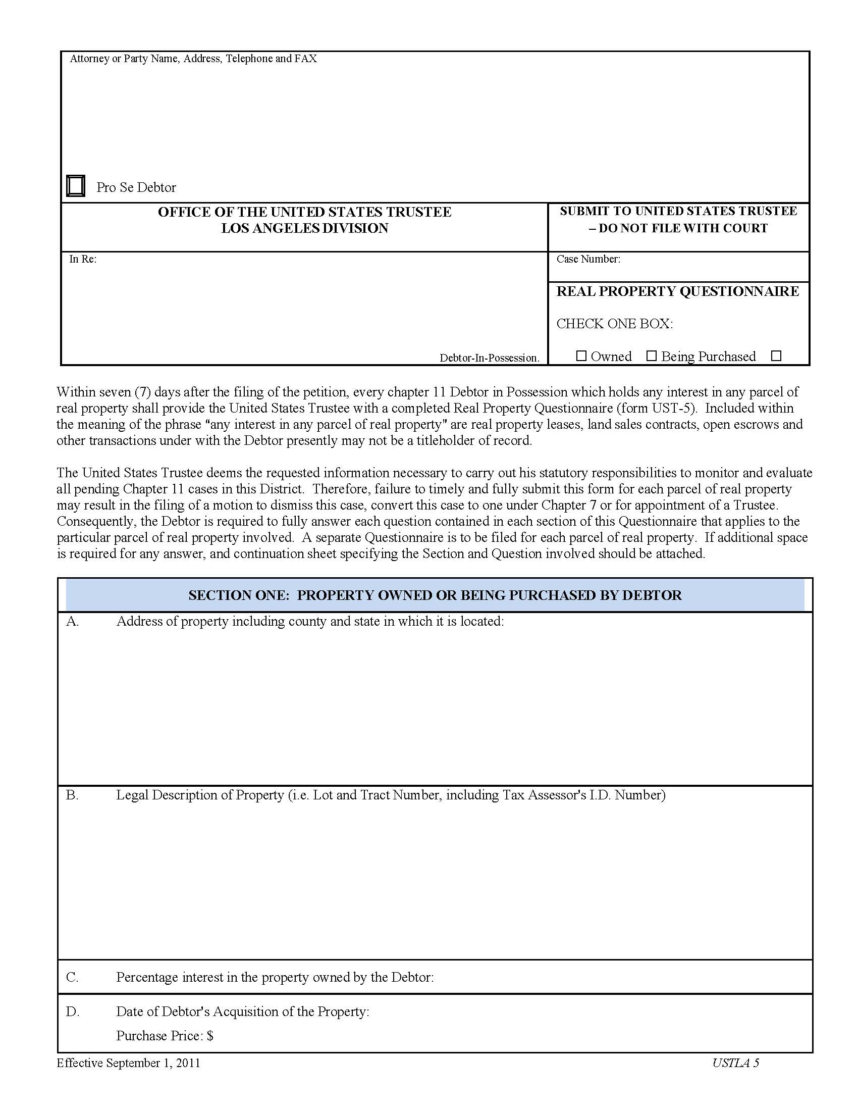 Real Property Questionnaire {USTLA-5} | Pdf Fpdf Docx | California