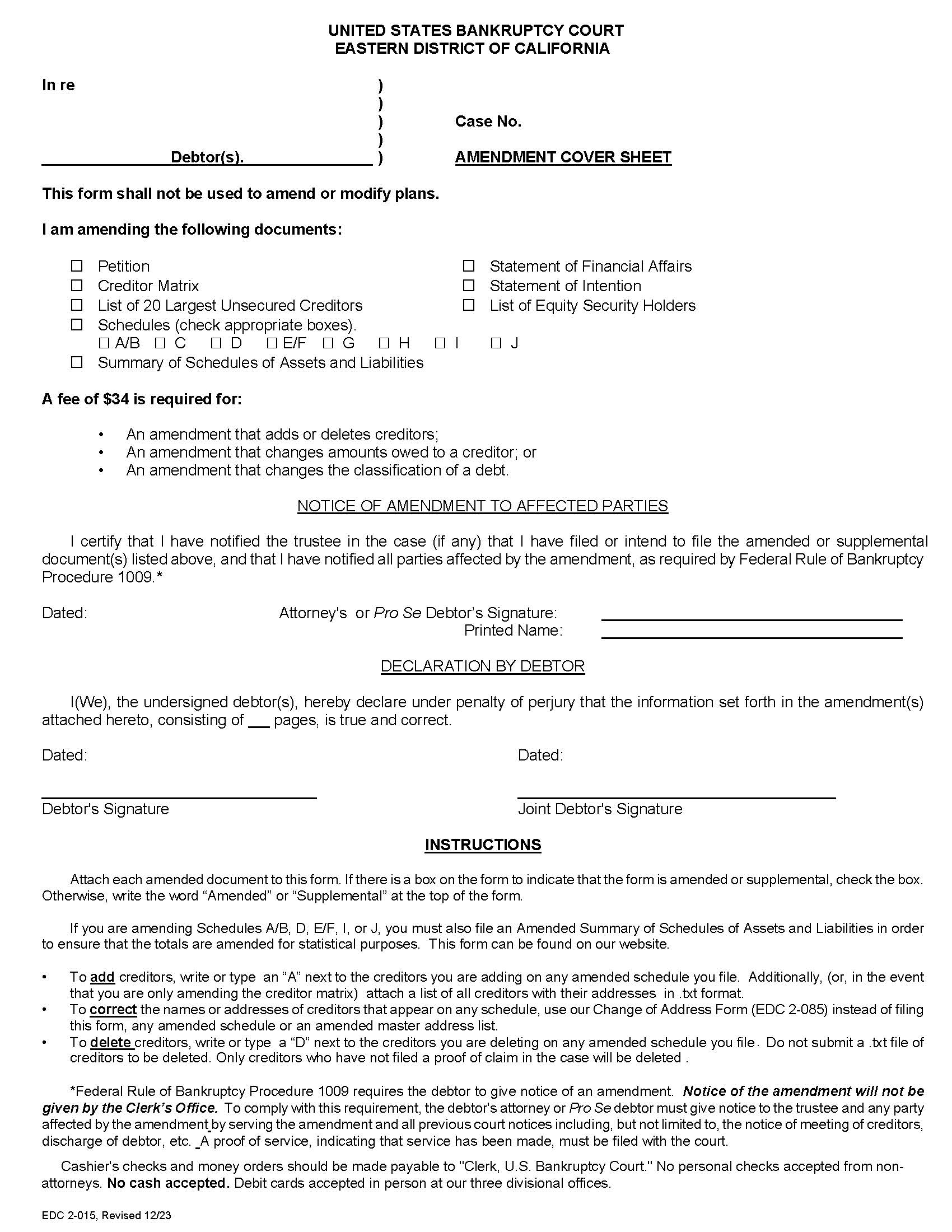 Amendment Cover Sheet {EDC 2-015} | Pdf Fpdf Doc Docx | California