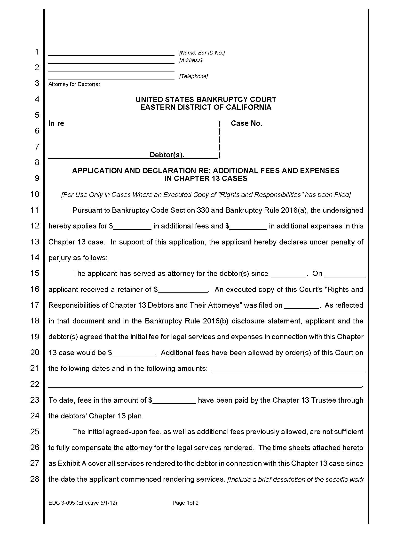 Application And Declaration Re Additional Fees And Expenses In Chapter 13 Cases {EDC 3-095} | Pdf Fpdf Doc Docx | California