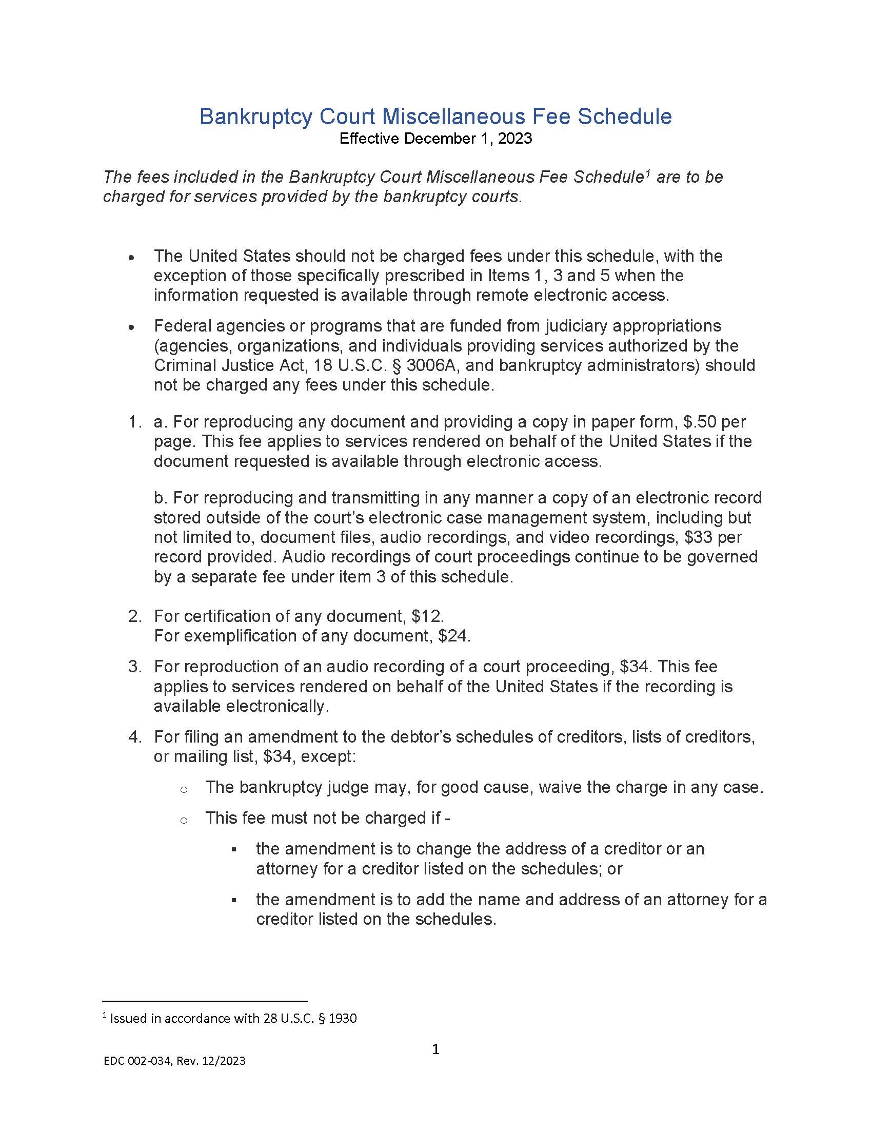 Bankruptcy Court Miscellaneous Fee Schedule {EDC 2-034} | Pdf Fpdf Docx | California
