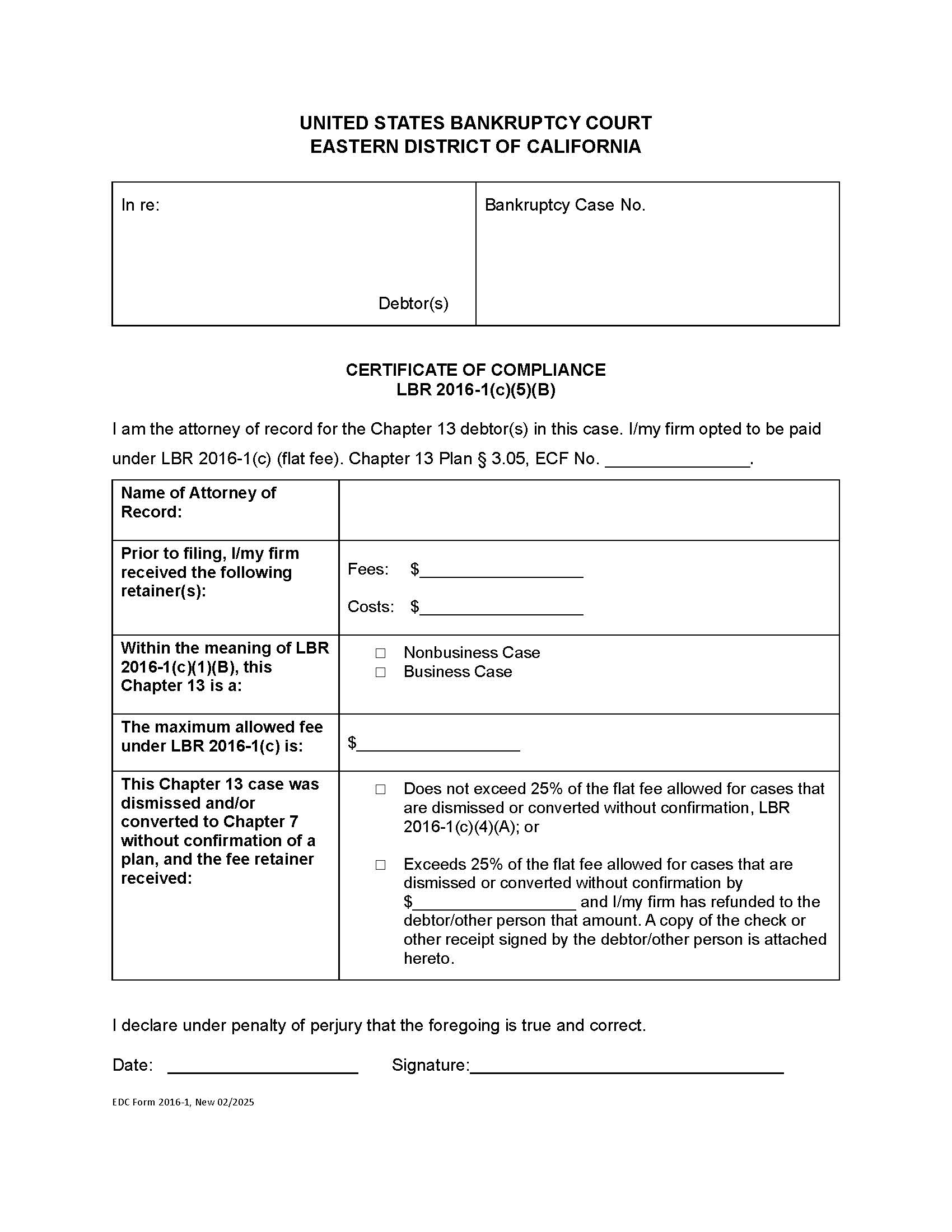 Certificate Of Compliance LBR 2016-1(c)(5)(B) {EDC.2016-1} | Pdf Fpdf Docx | California
