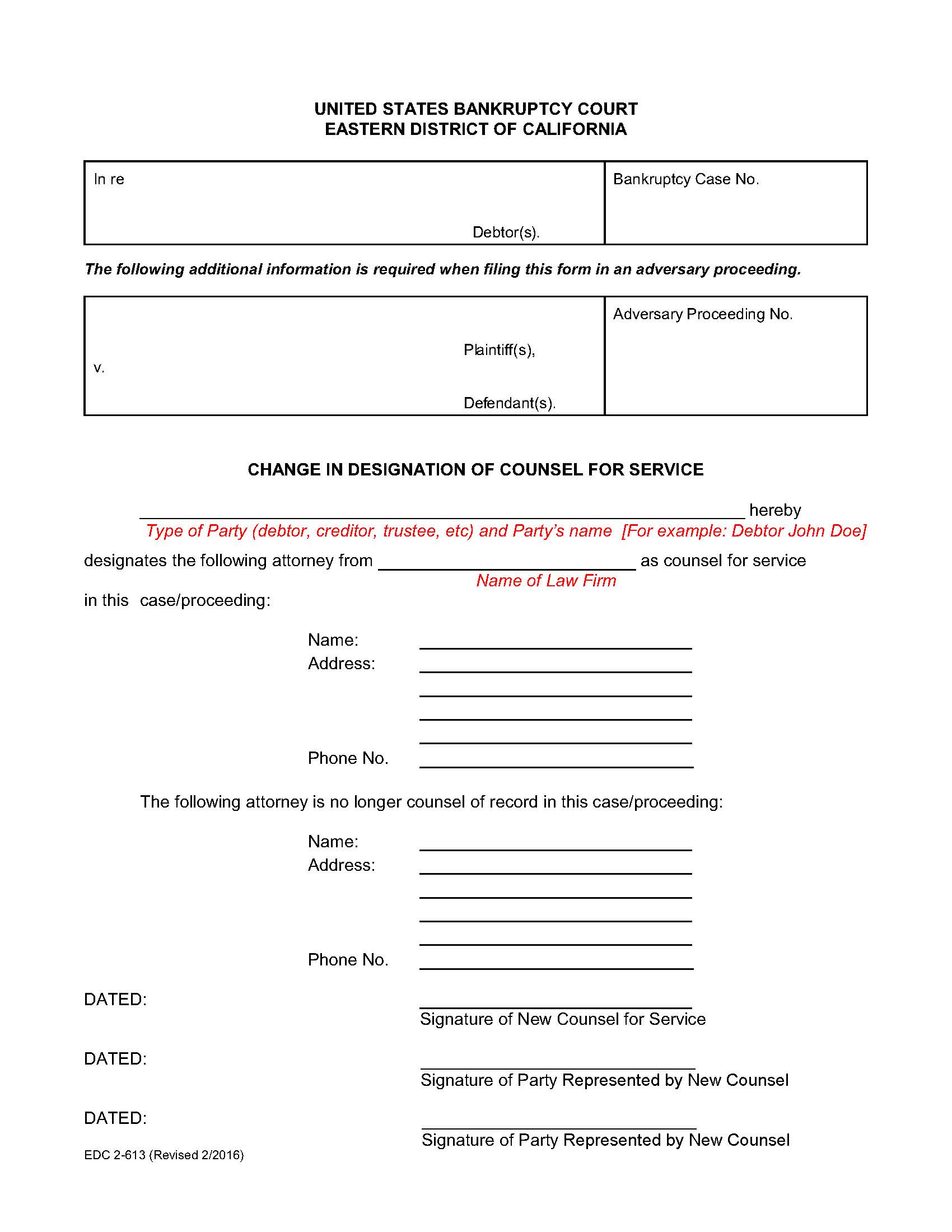 Change In Designation Of Counsel For Service {EDC 2-613} | Pdf Fpdf Doc Docx | California