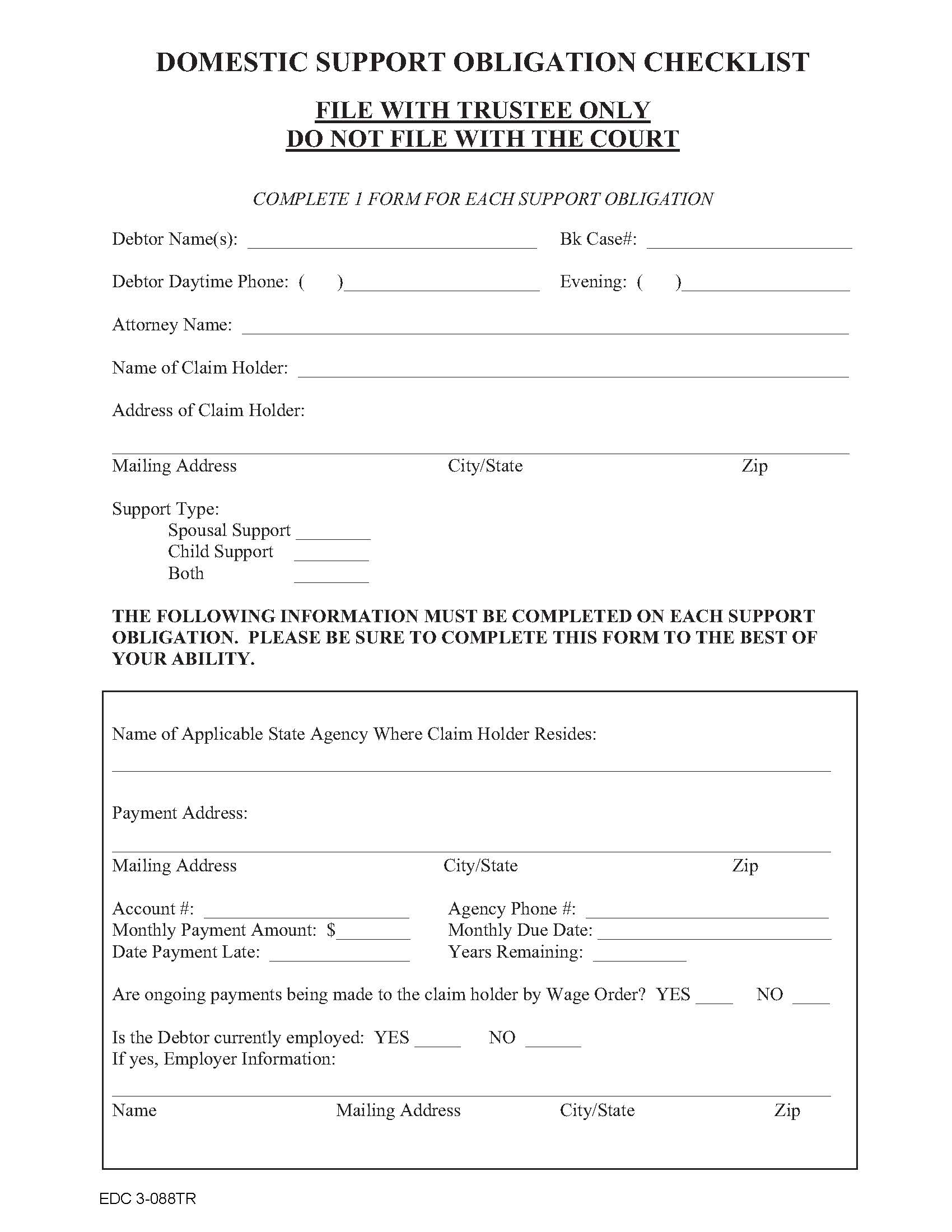 Domestic Support Obligation Checklist {EDC 3-088} | Pdf Fpdf Doc Docx | California