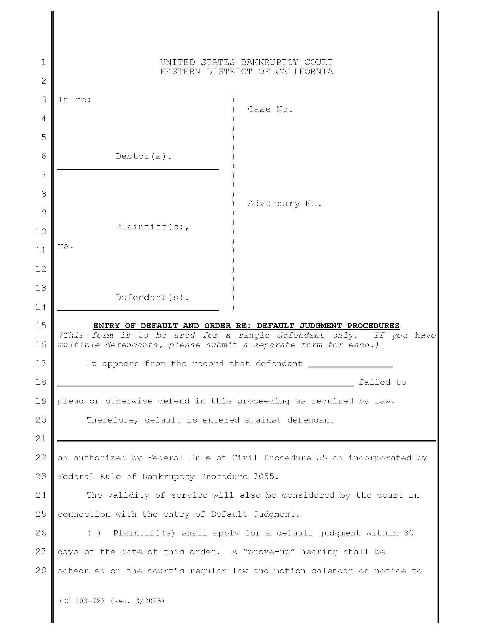 Entry Of Default {EDC 003-727} | Pdf Fpdf Doc Docx | California