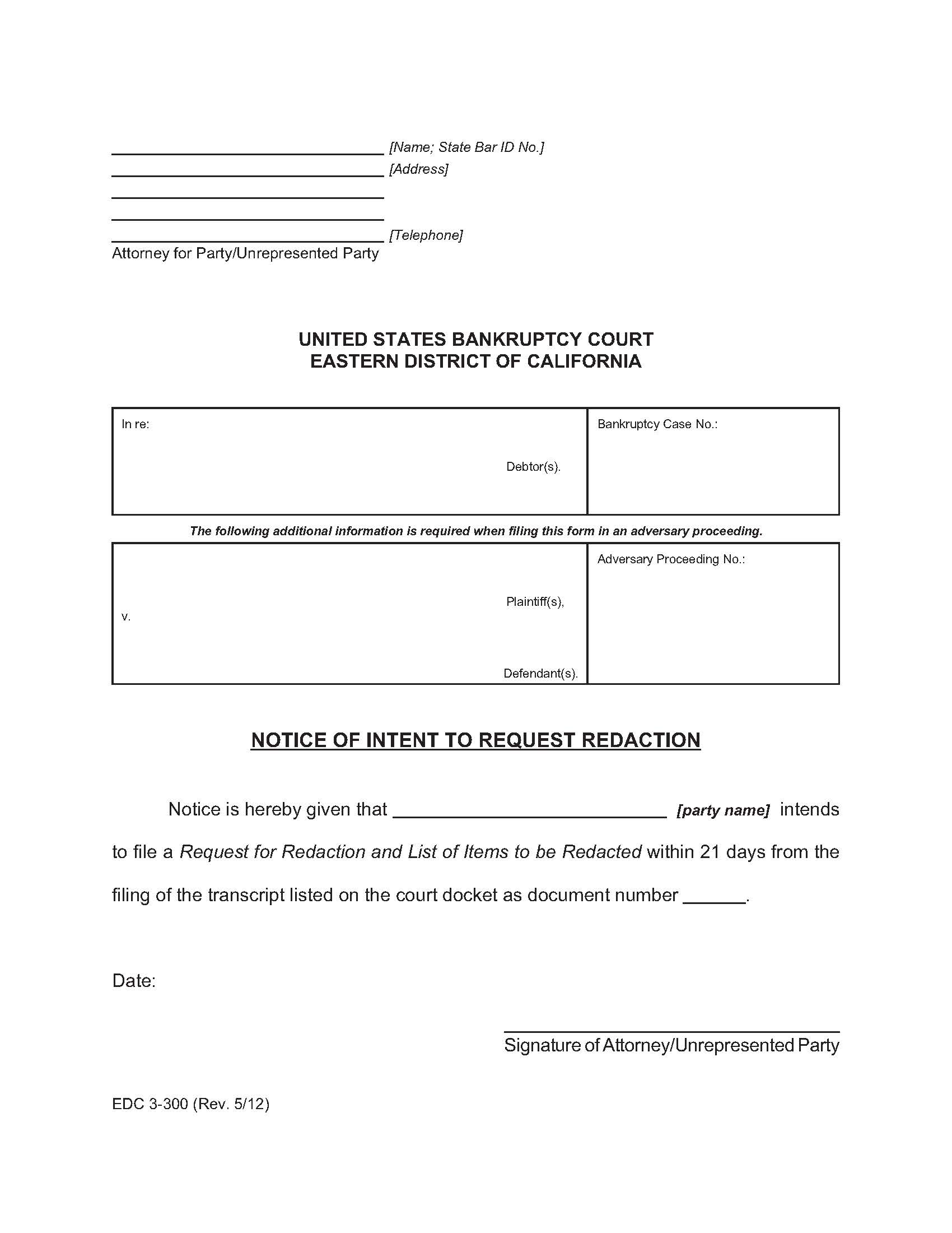 Notice Of Intent To Request Redaction {EDC 3-300} | Pdf Fpdf Doc Docx | California