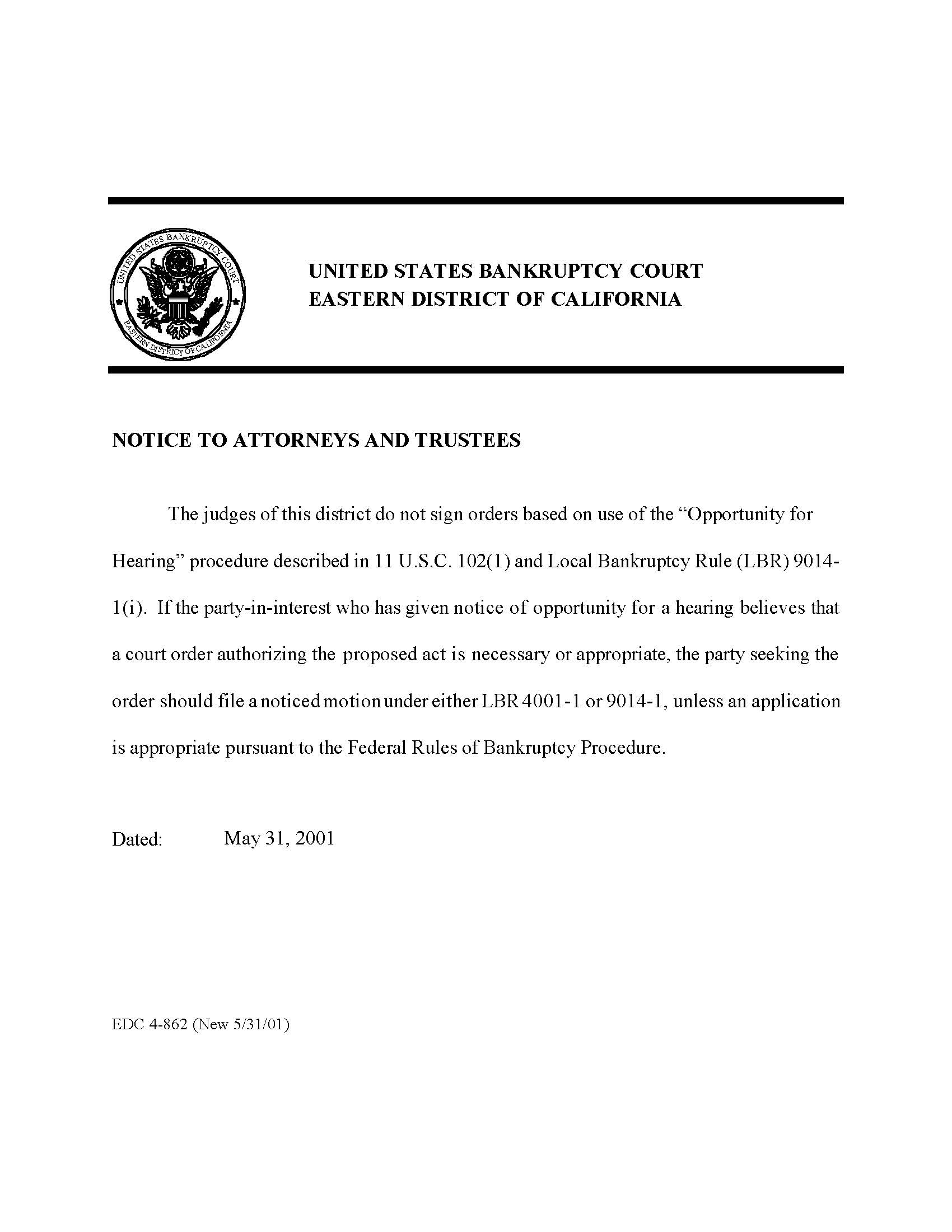 Notice To Attorneys And Trustees {EDC 4-862} | Pdf Doc Docx | California