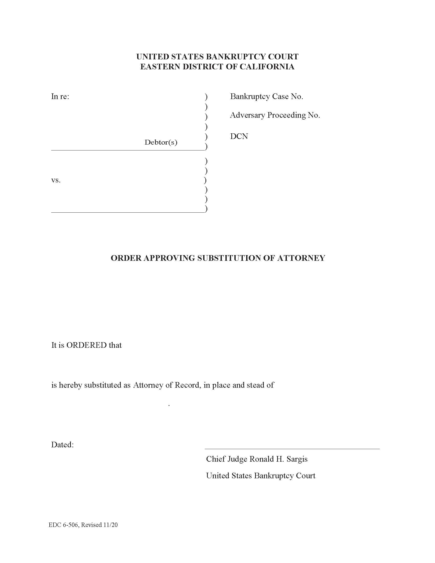Order Approving Substitution Of Attorney {EDC 6-506} | Pdf Fpdf Docx | California
