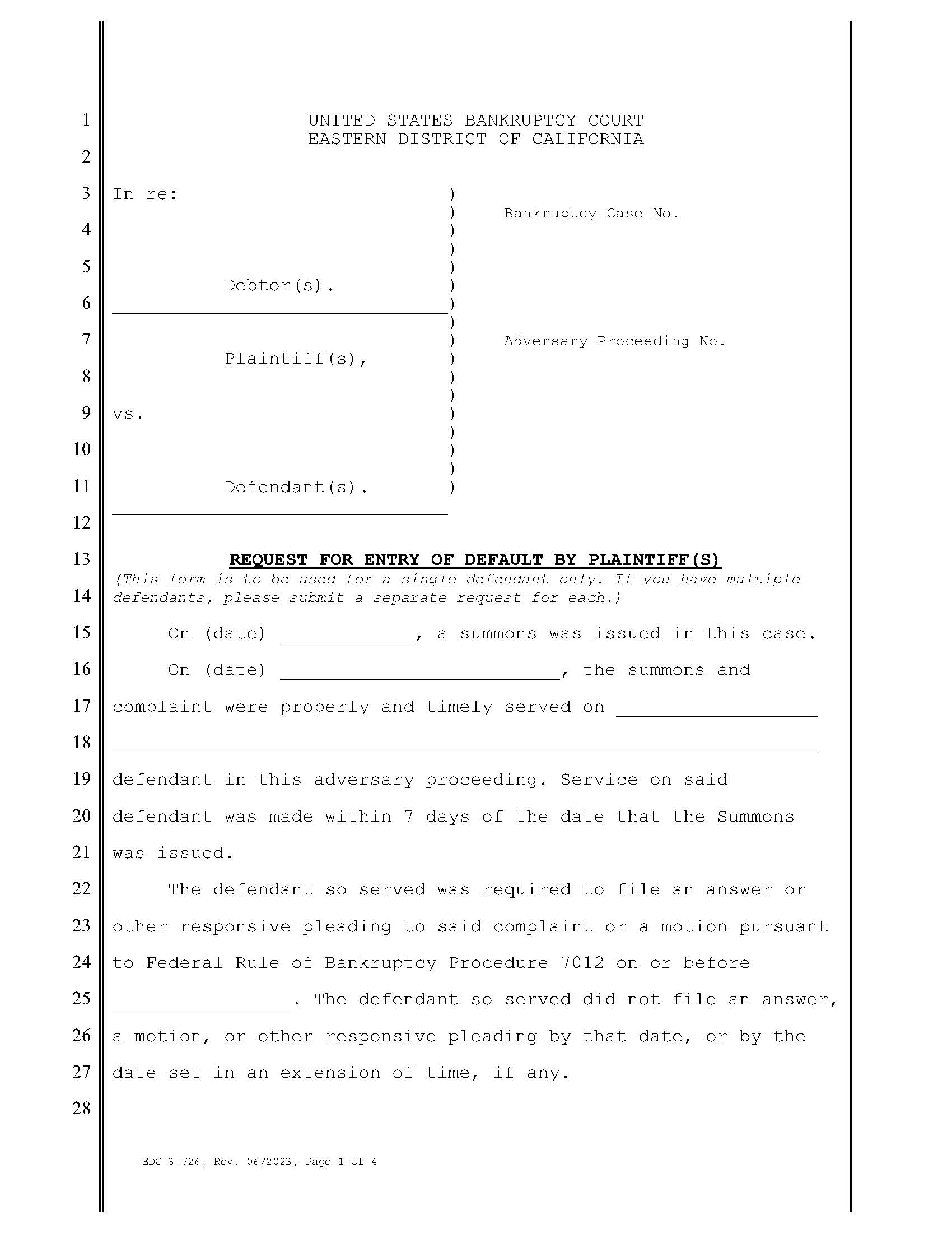 Request For Entry Of Default By Plaintiff(s) {EDC 003-726} | Pdf Fpdf Doc Docx | California