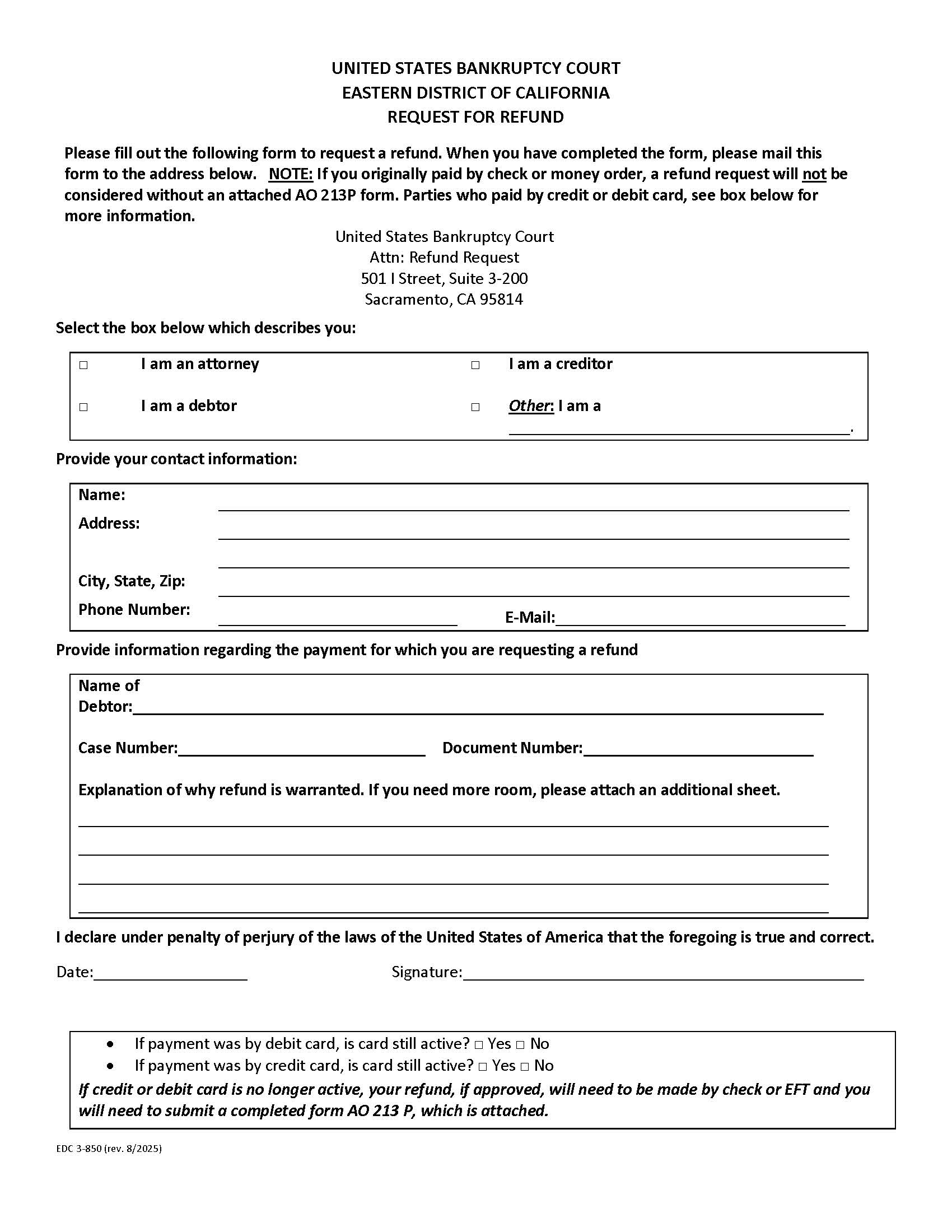 Request For Refund {EDC.003-850} | Pdf Fpdf Docx | California