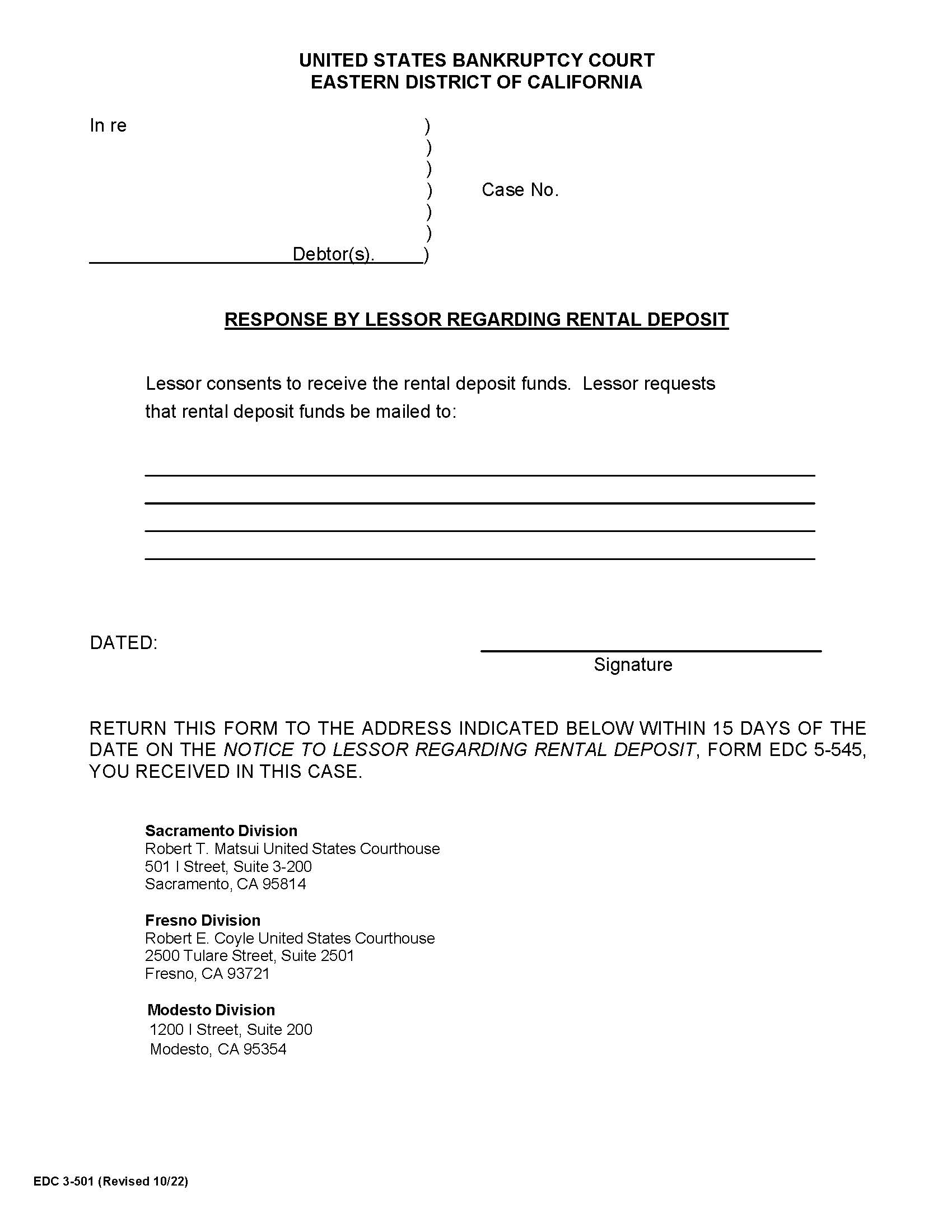 Response By Lessor Regarding Rental Deposit {EDC 3-501} | Pdf Fpdf Doc Docx | California