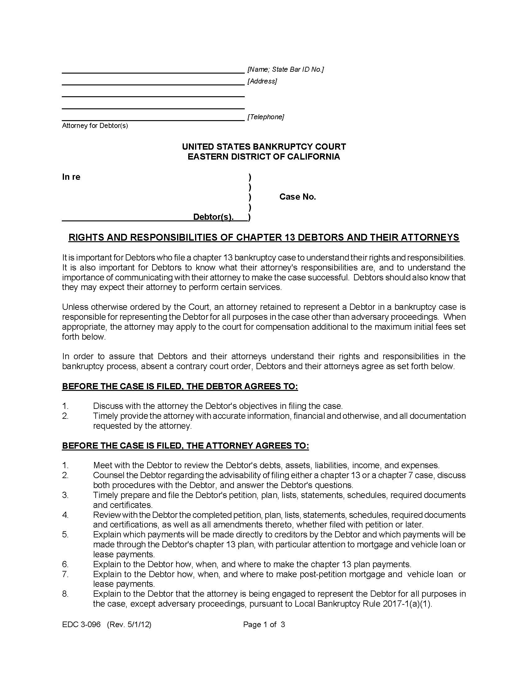 Rights And Responsibilities Of Chapter 13 Debtors And Their Attorneys {EDC 3-096} | Pdf Fpdf Doc Docx | California