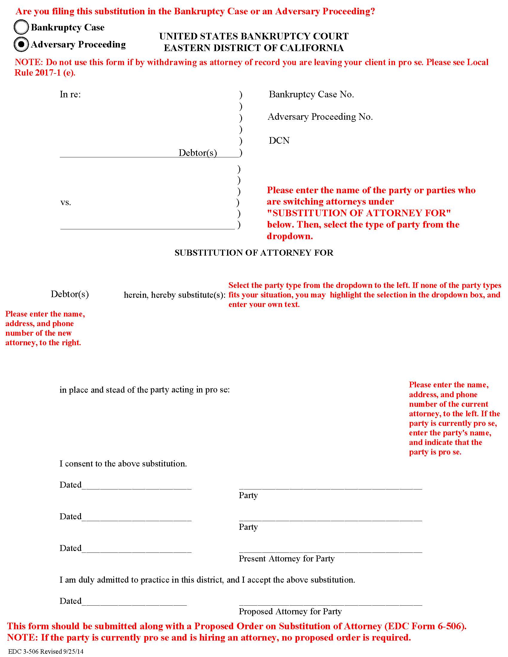 Substitution Of Attorney {EDC 3-506} | Pdf Fpdf Doc Docx | California