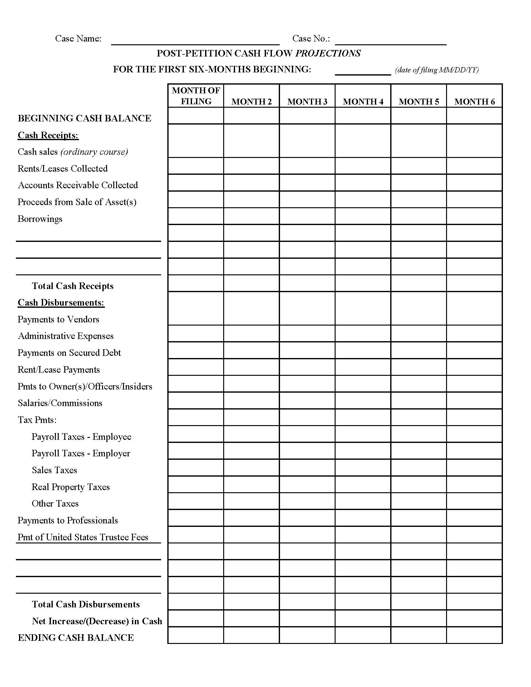 Chapter 11 Post-Petition Cash Flow Projections | Pdf Fpdf Doc Docx | California