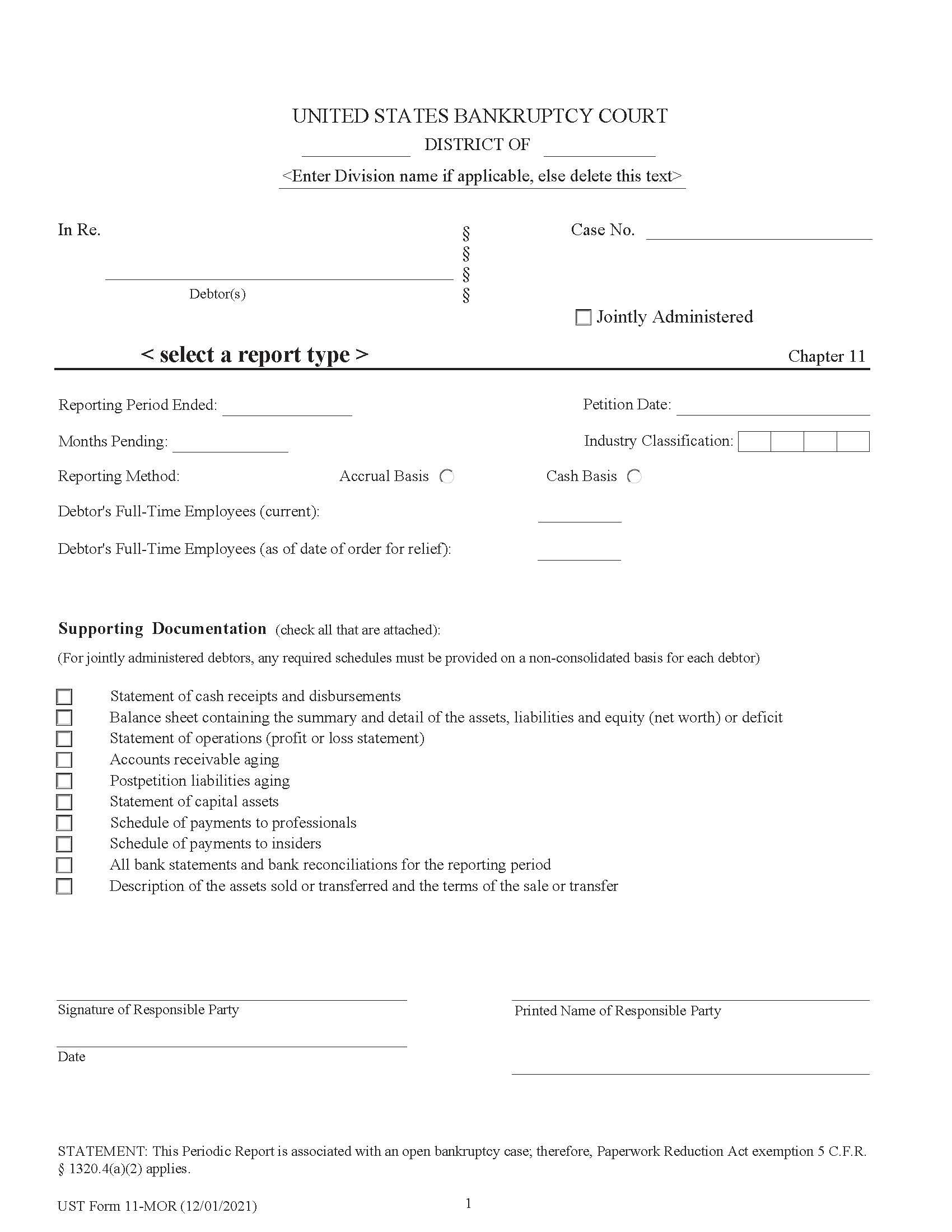 UST Form 11-MOR Monthly Operating Report {UST 11-MOR} | Pdf Fpdf Docx | California