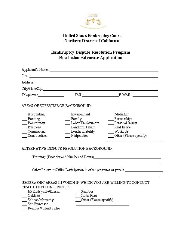 BDRP Resolution Advocate Application | Pdf Fpdf Docx | California