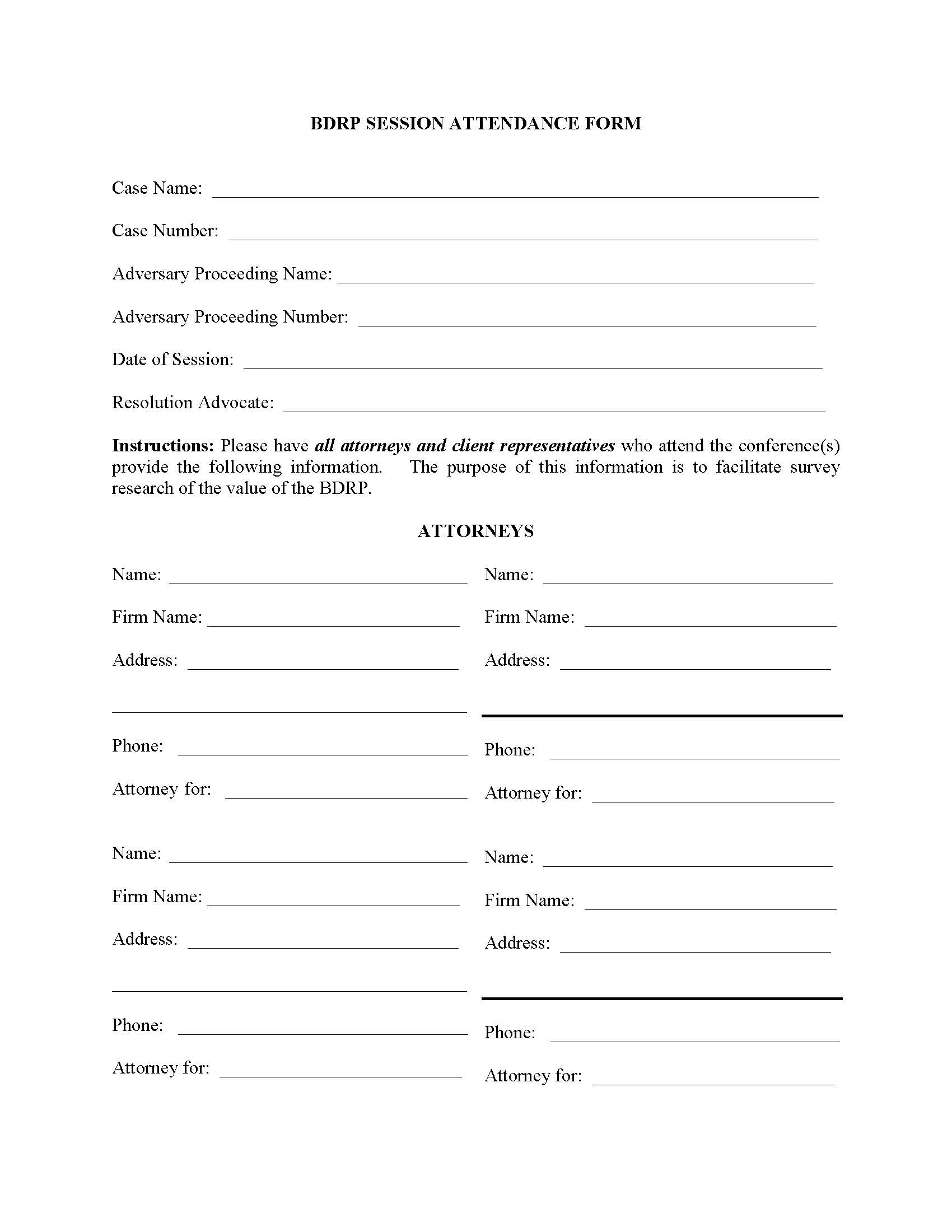 BDRP Session Attendance Form | Pdf Fpdf Docx | California