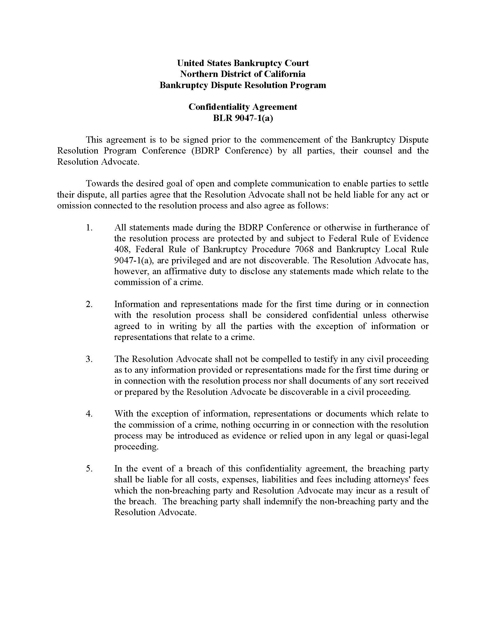BDRP-Confidentiality Agreement | Pdf Fpdf Docx | California