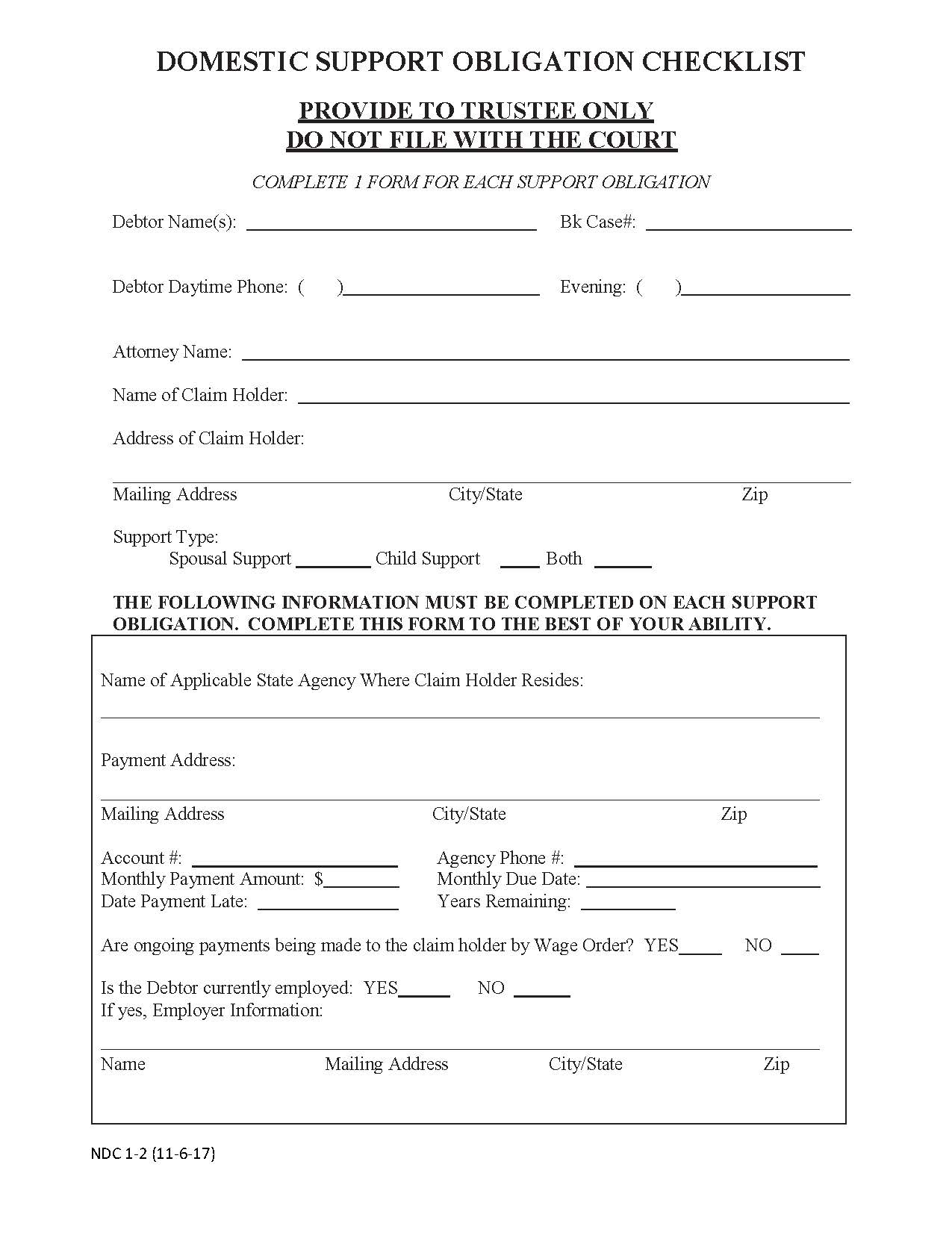 Chapter 13-Domestic Support Checklist {NDC 1-2} | Pdf Fpdf Docx | California