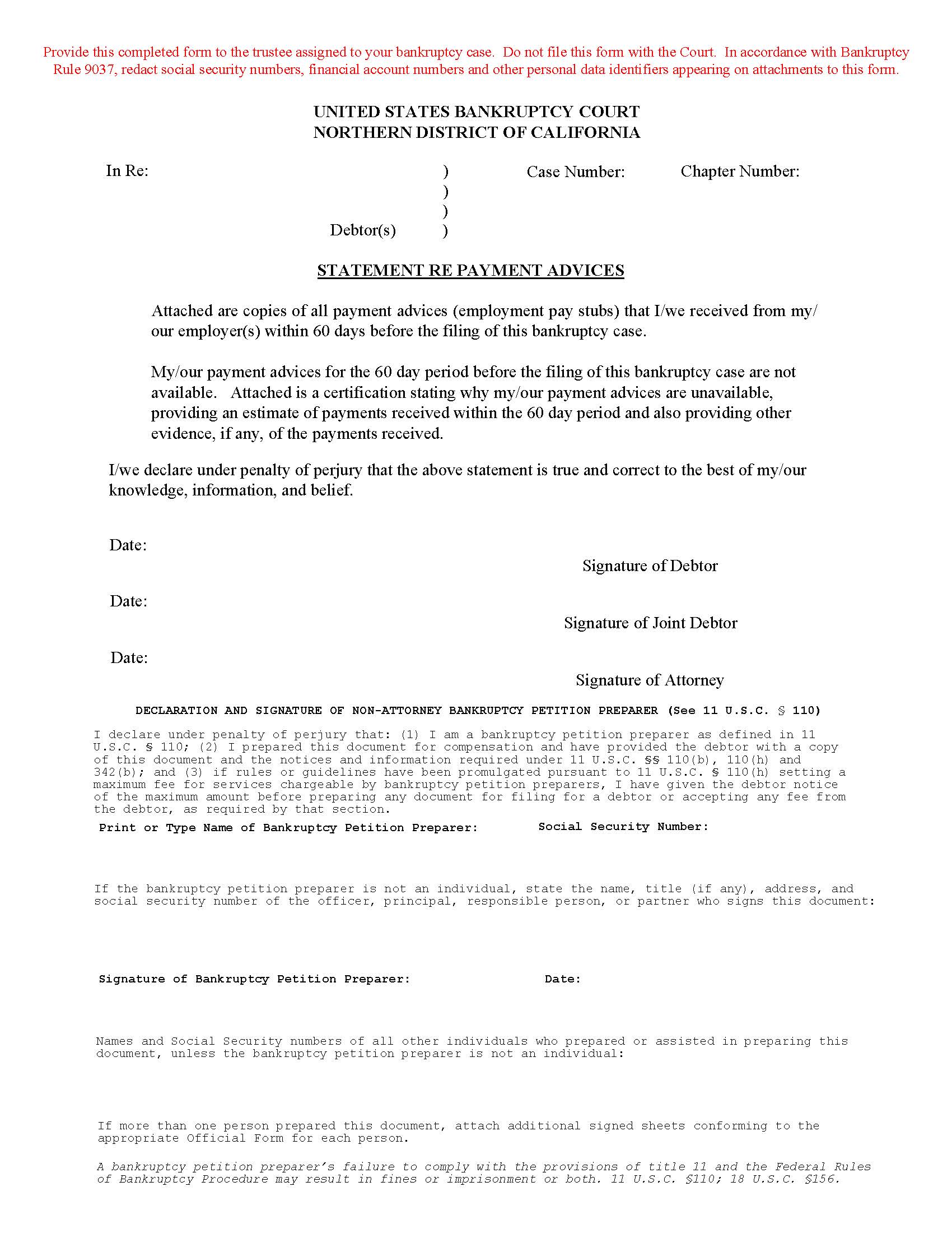 Payment Advices (Statement Re Payment Advices) | Pdf Fpdf Docx | California