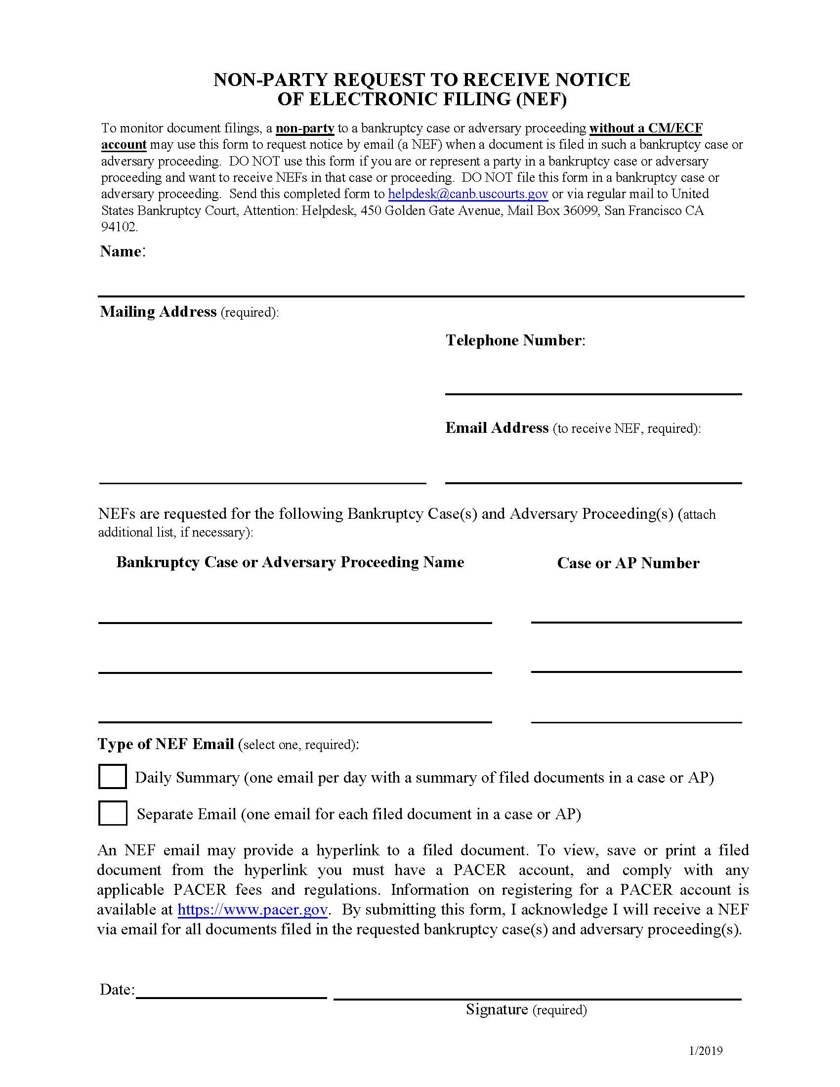Request To Receive Notice Of Electronic Filing (NEF) | Pdf Fpdf Docx | California