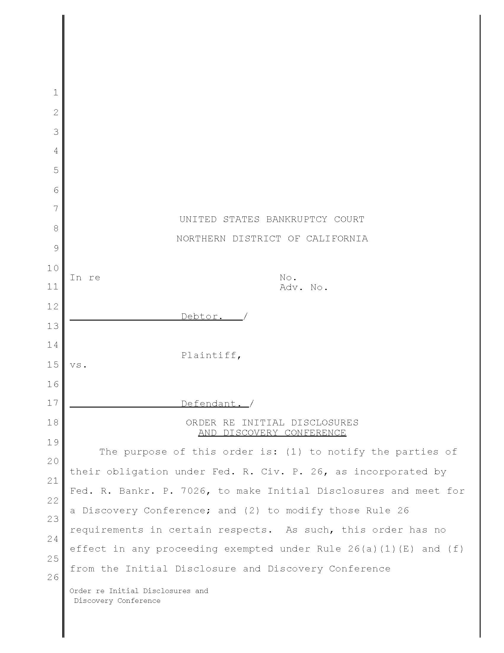 Order Re Initial Disclosures And Discovery Conference (Oakland And San Francisco) | Pdf Fpdf Docx | California