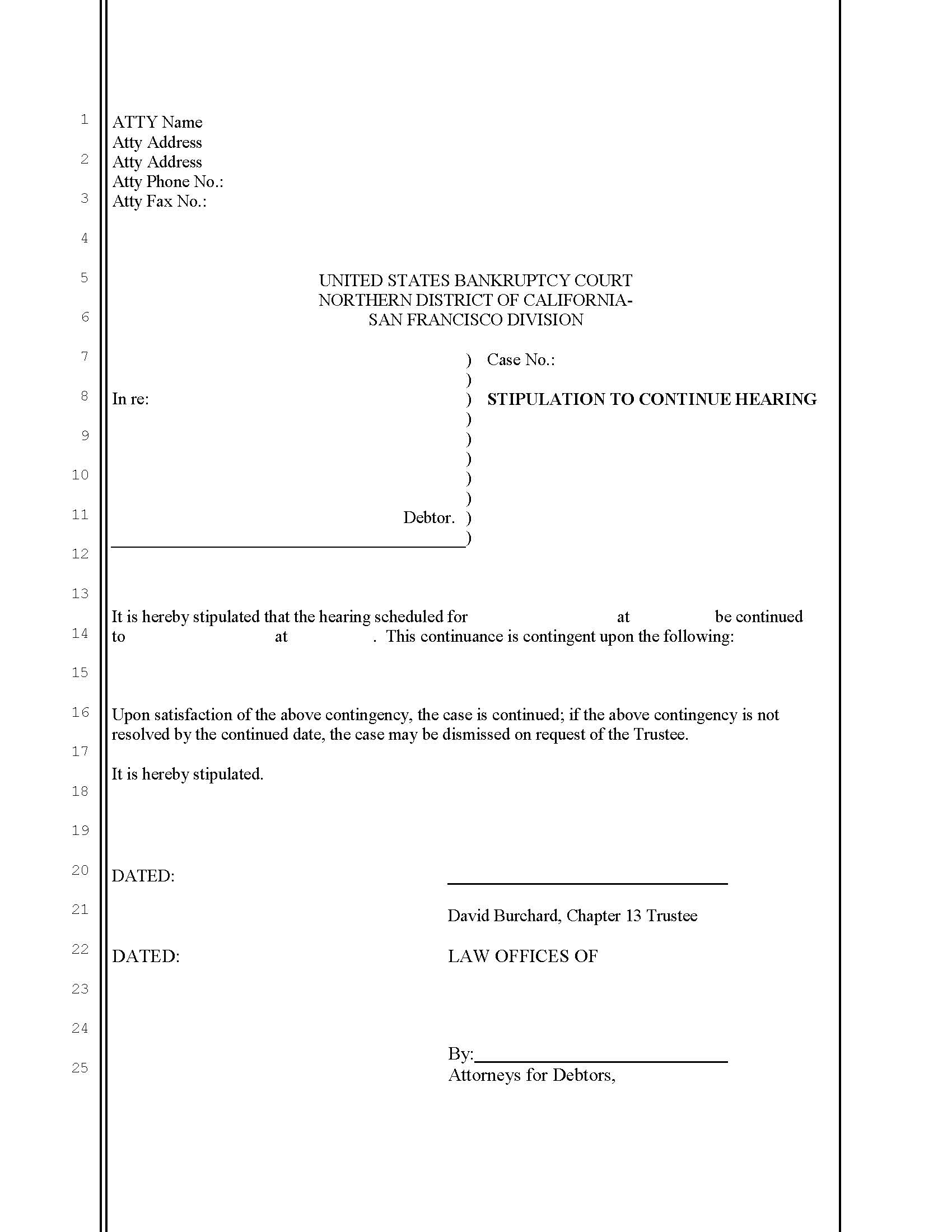 Stipulation To Continue Hearing (San Francisco Division) | Pdf Fpdf Docx | California