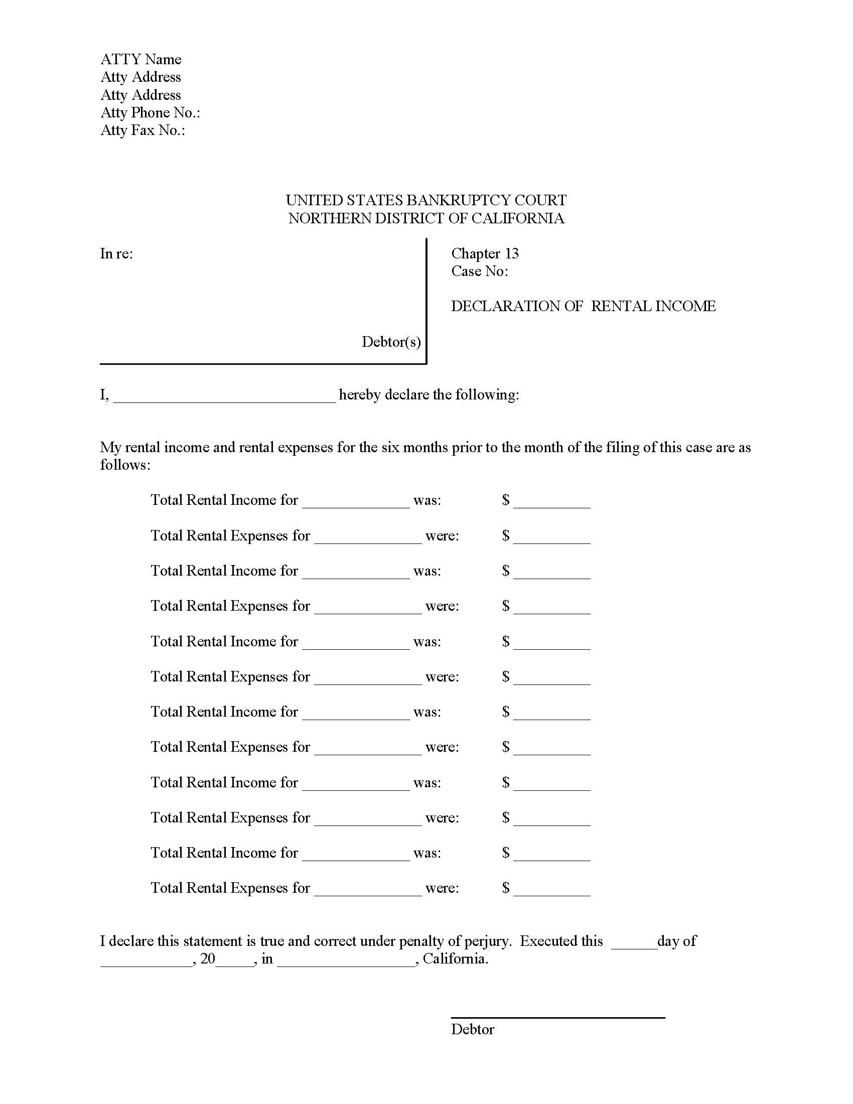 Trustees Form-Declaration Of Rental Income (San Francisco Division) | Pdf Fpdf Docx | California