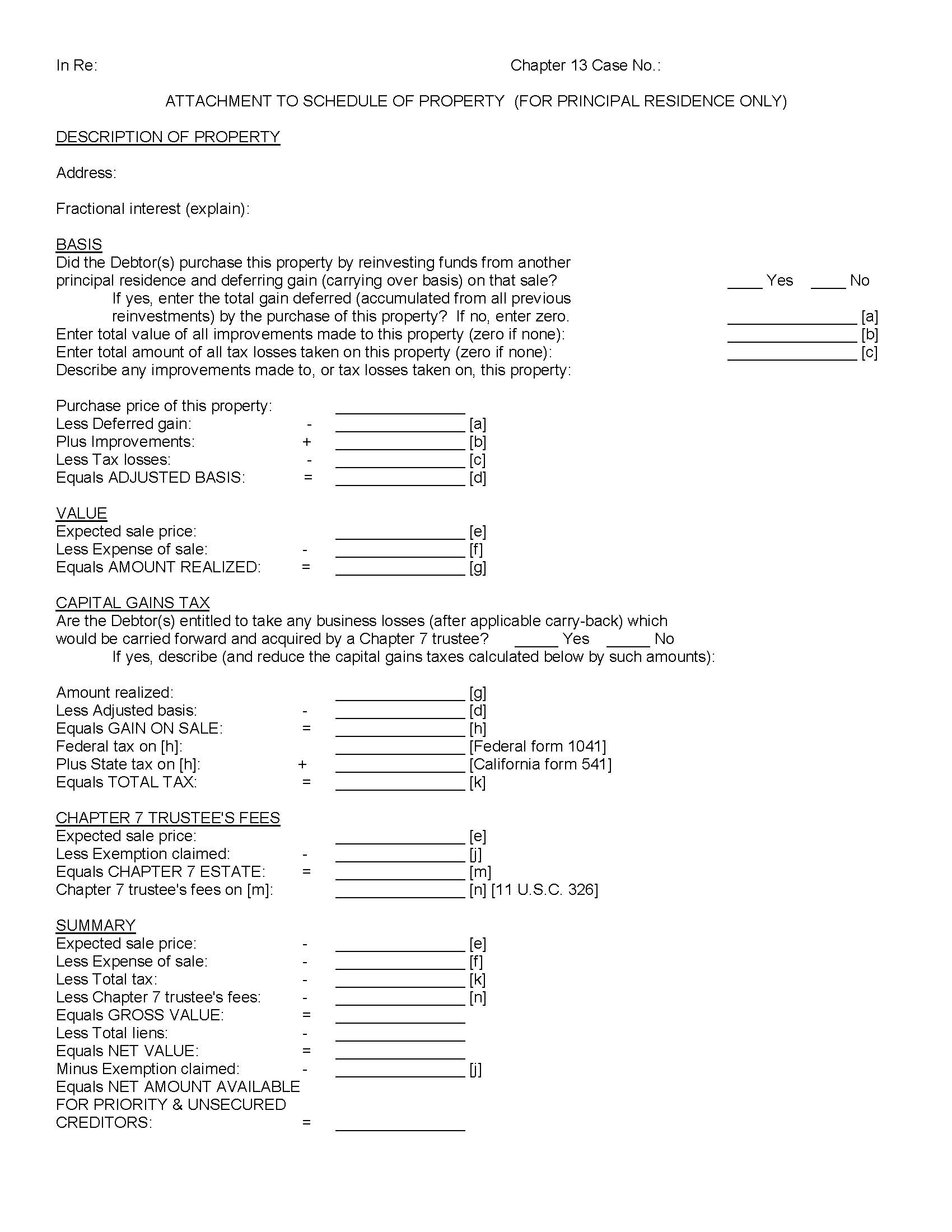 Attachment To Schedule Of Property (For Principal Residence Only) | Pdf Fpdf Docx | California