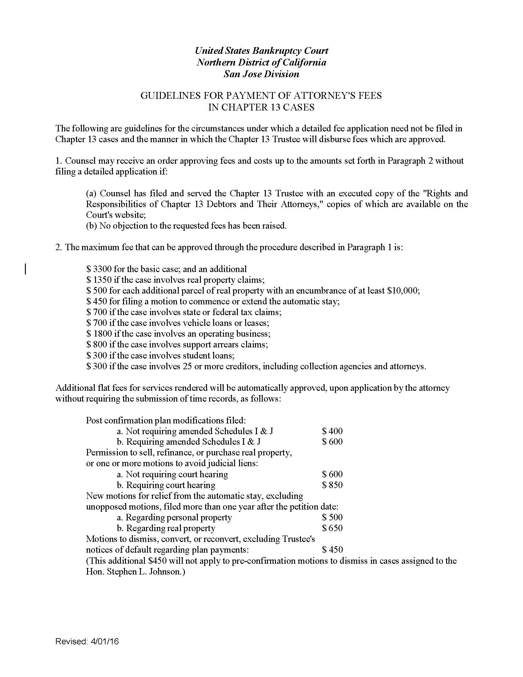 Fee Guidelines For Ch 13 Cases (San Jose) | Pdf Fpdf Docx | California