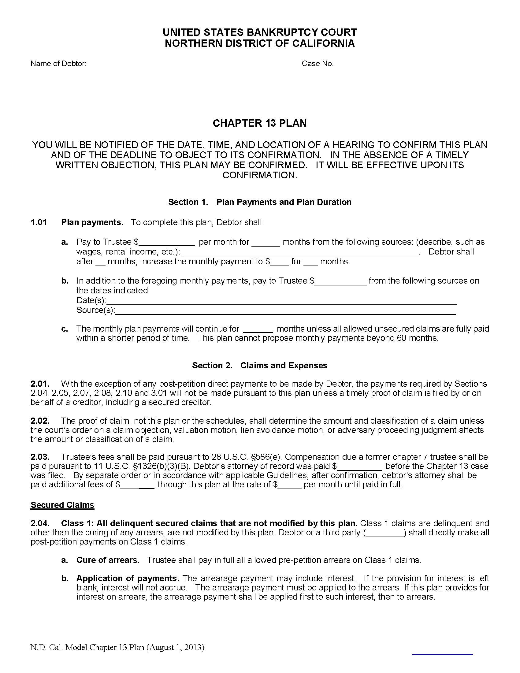 Model Chapter 13 Plan (San Jose) (Effective 2-1-16) | Pdf Fpdf Docx | California