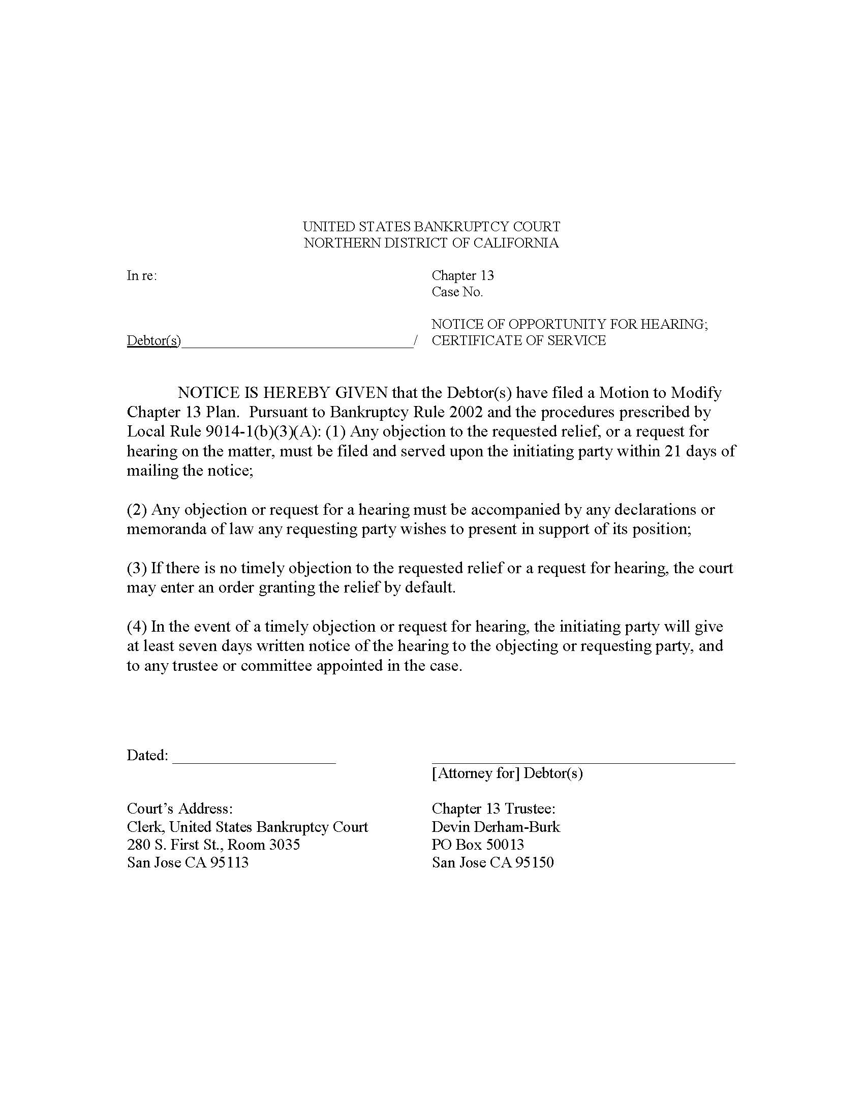 Notice Of Opportunity For Hearing With Certificate Of Service | Pdf Fpdf Docx | California