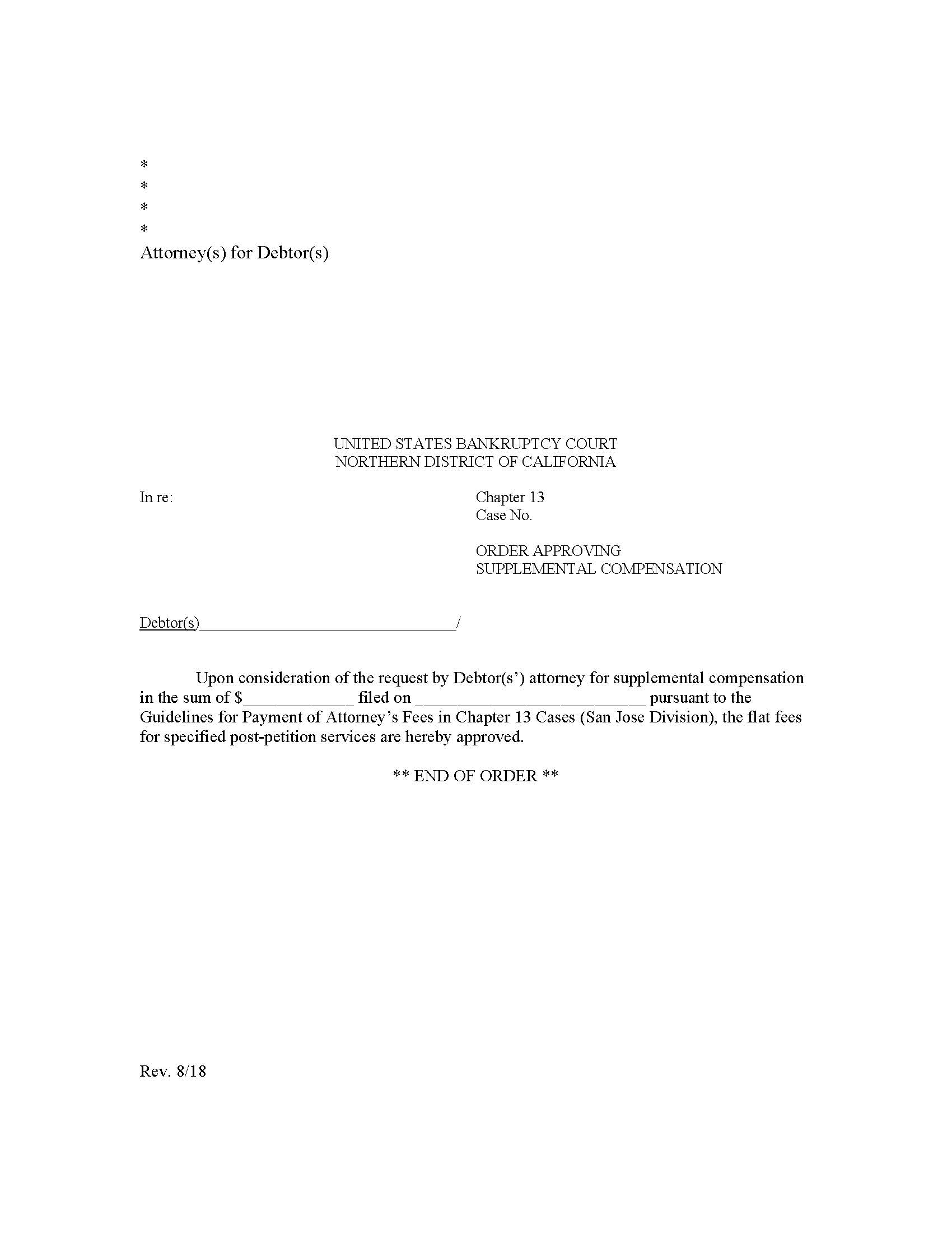 Order Approving Supplemental Compensation (San Jose) | Pdf Fpdf Docx | California