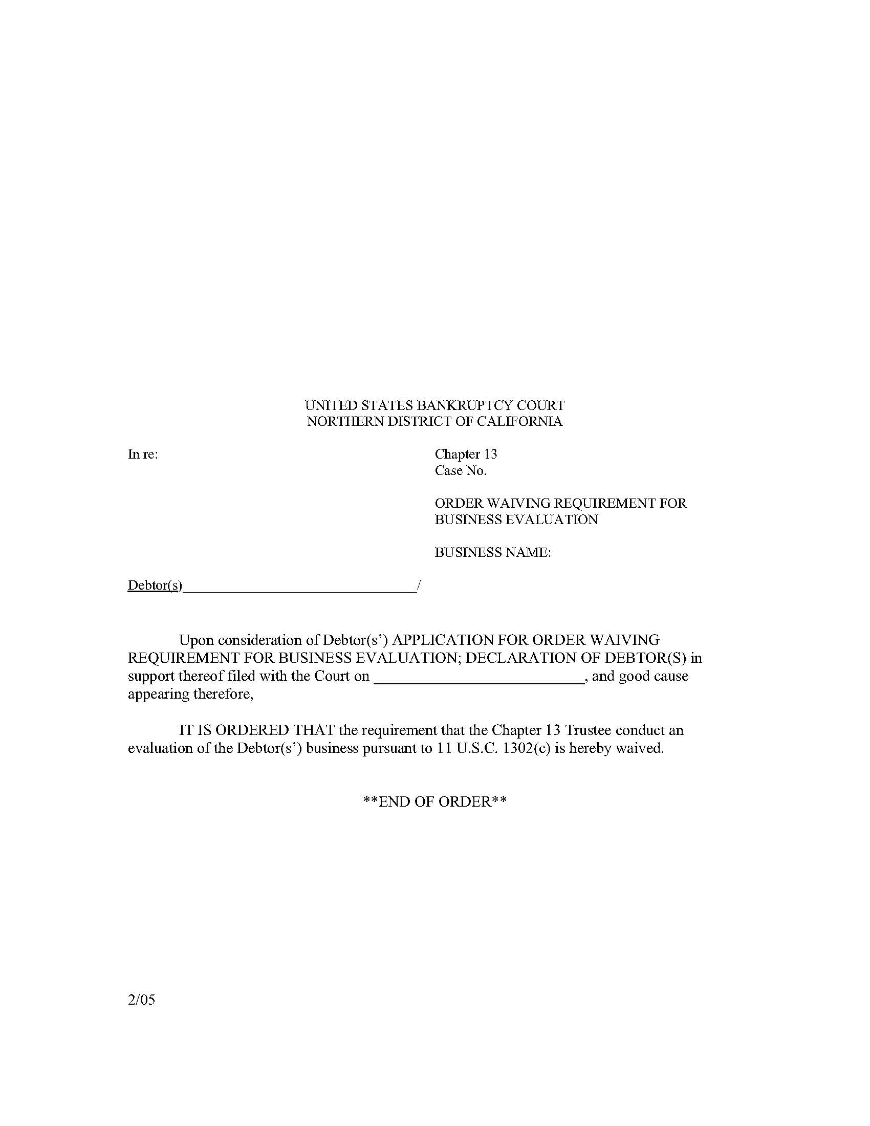 Order Waiving Requirement For Business Evaluation | Pdf Fpdf Docx | California