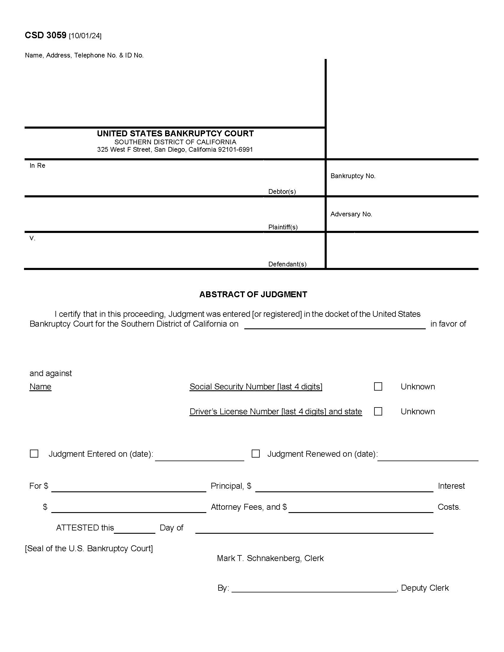 Abstract Of Judgment {CSD 3059} | Pdf Fpdf Doc Docx | California