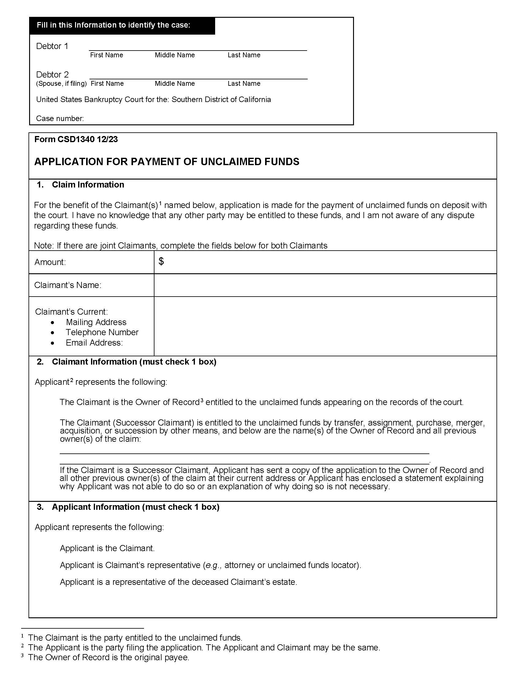 Application For Payment Of Unclaimed Funds {CSD 1340} | Pdf Fpdf Docx | California