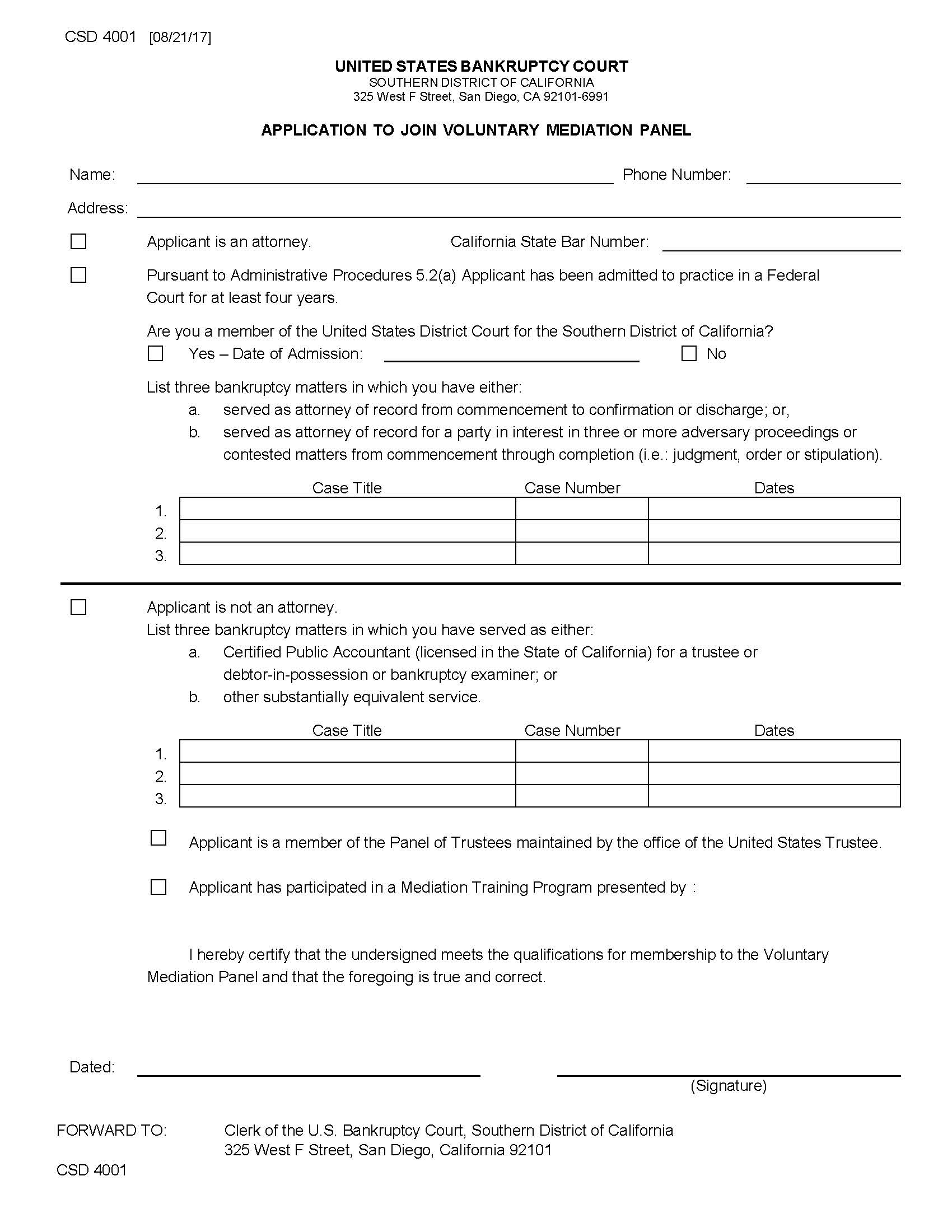 Application To Join Voluntary Mediation Panel {CSD 4001} | Pdf Fpdf Doc Docx | California