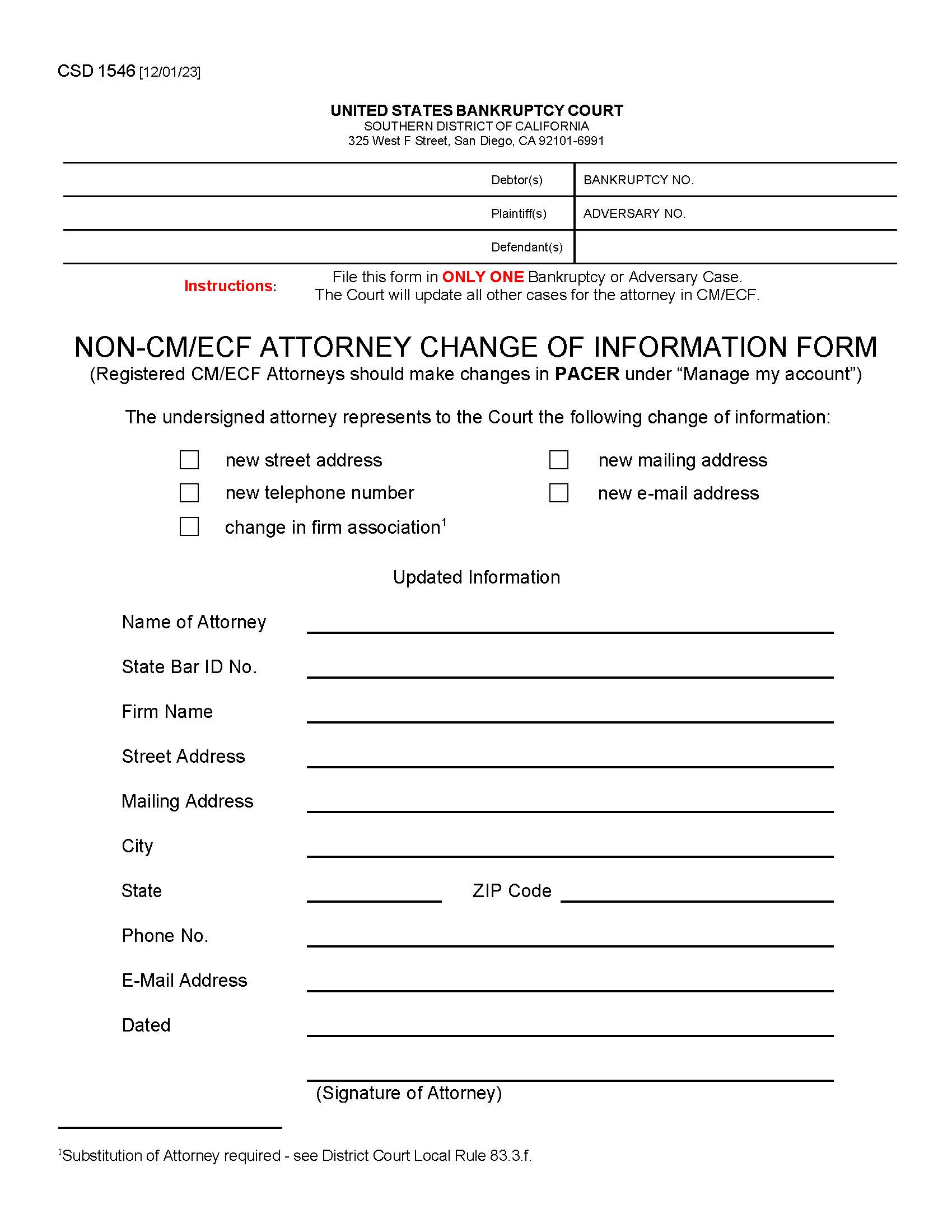 Attorney Change Of Information Form {CSD 1546} | Pdf Fpdf Doc Docx | California