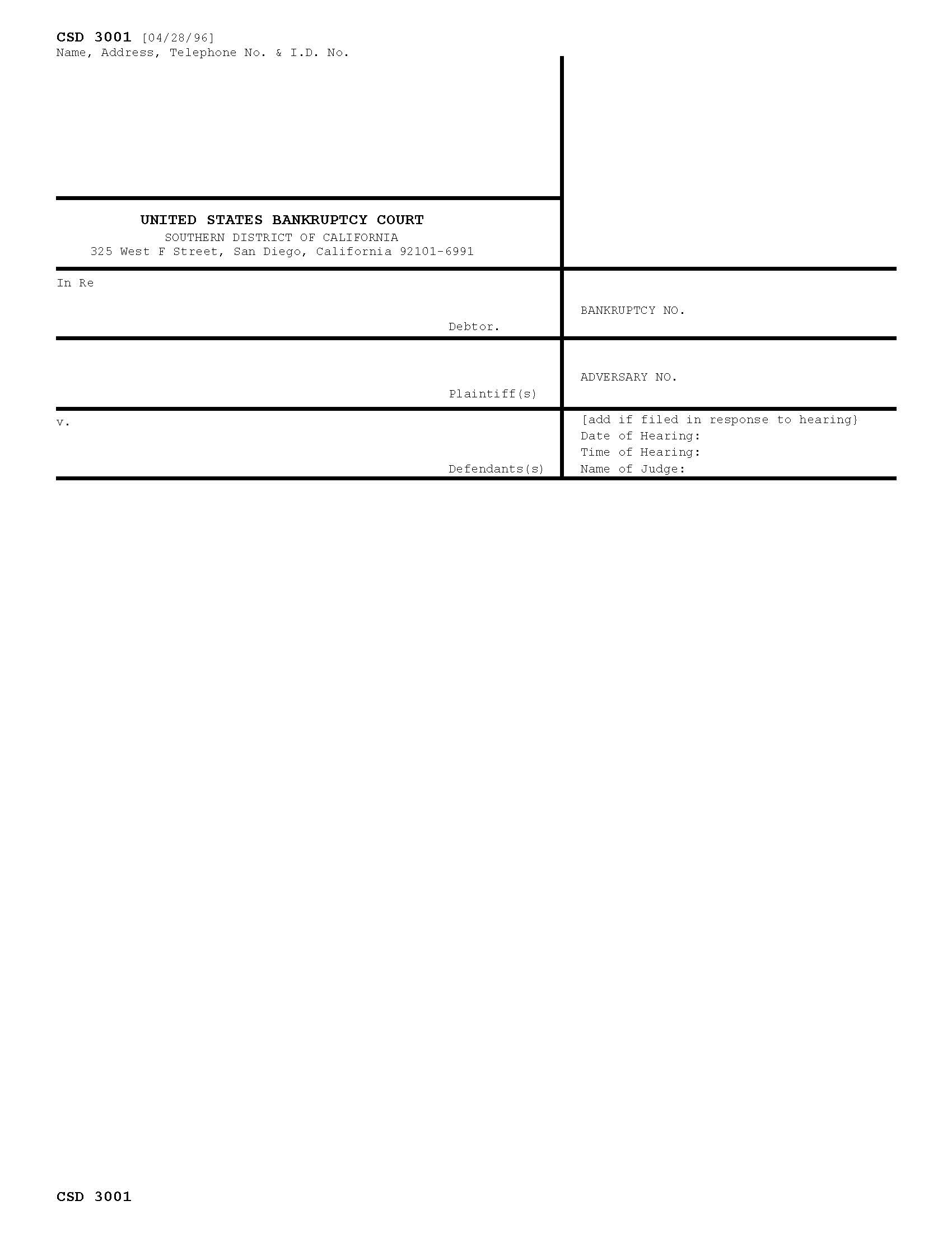 Caption For Adversary Proceedings {CSD 3001} | Pdf Fpdf Doc Docx | California