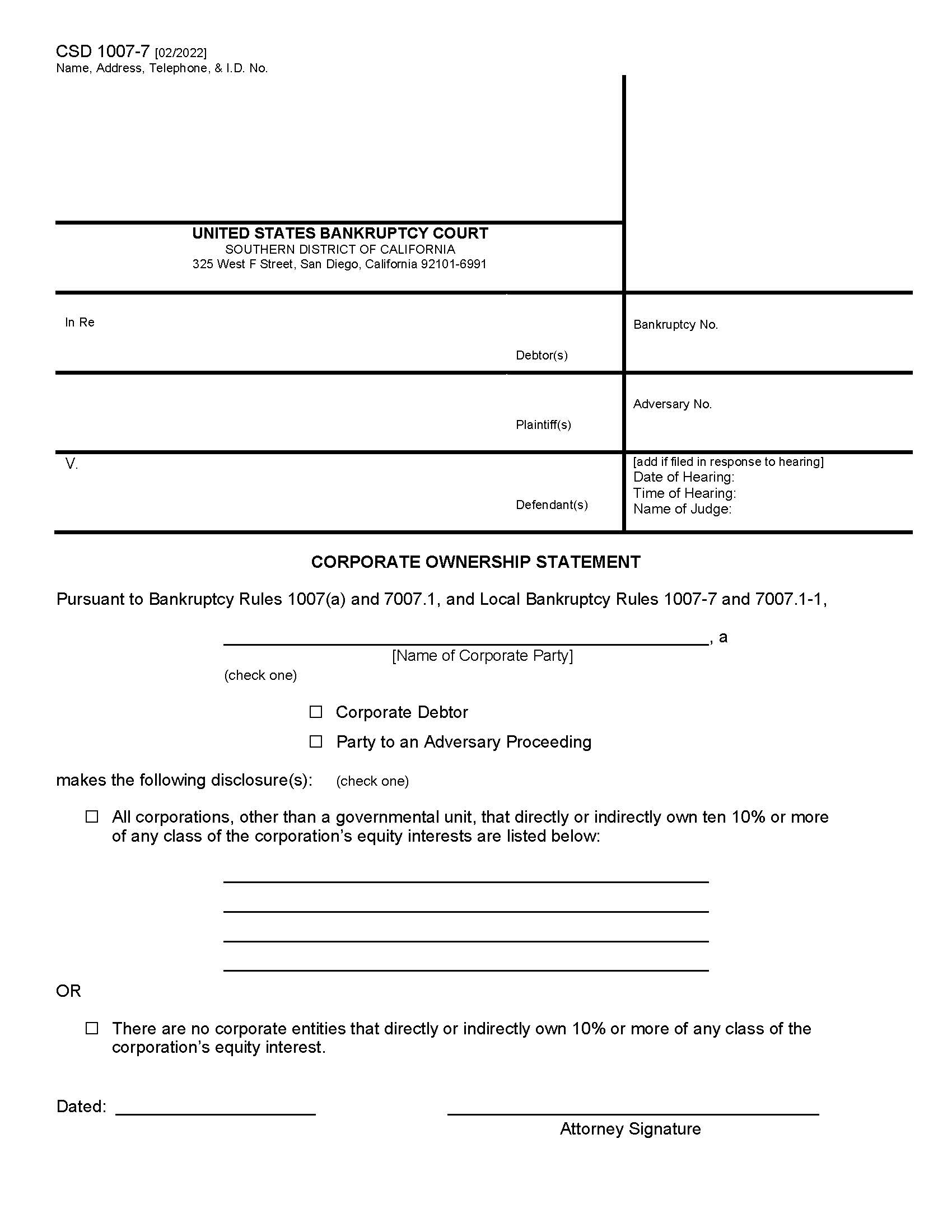 Corporate Ownership Statement {CSD 1007-7} | Pdf Fpdf Docx | California