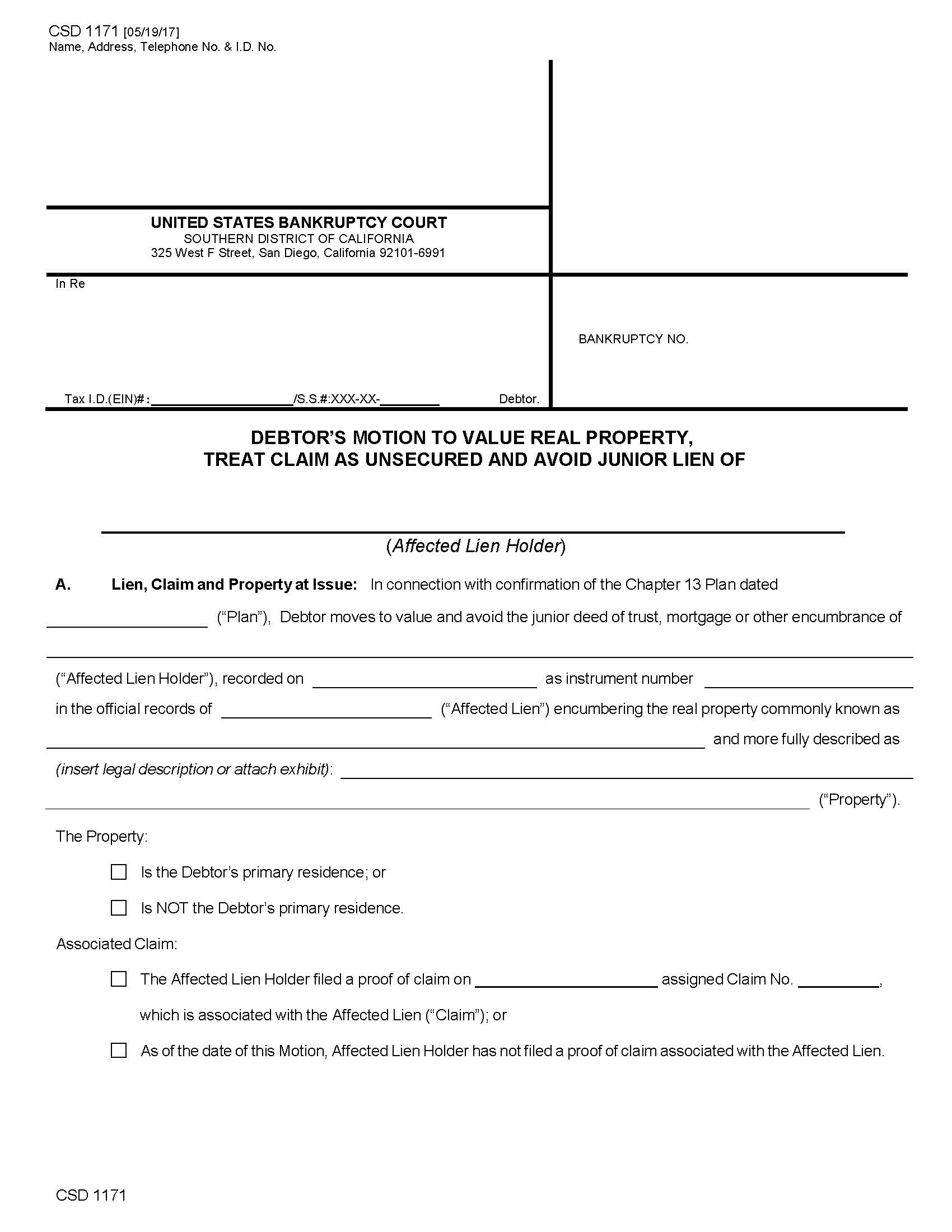 Debtors Motion To Value Real Property {CSD 1171} | Pdf Fpdf Doc Docx | California