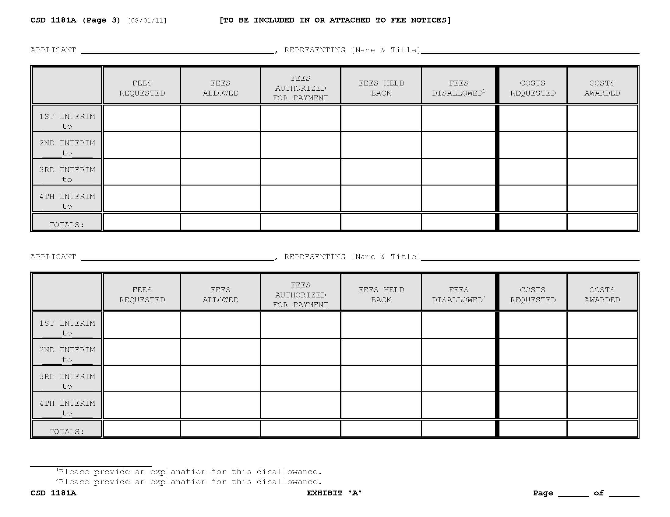 Exhibit A (To CSD 1181 Required With Fee Notices) {CSD 1181A} | Pdf Fpdf Doc Docx | California