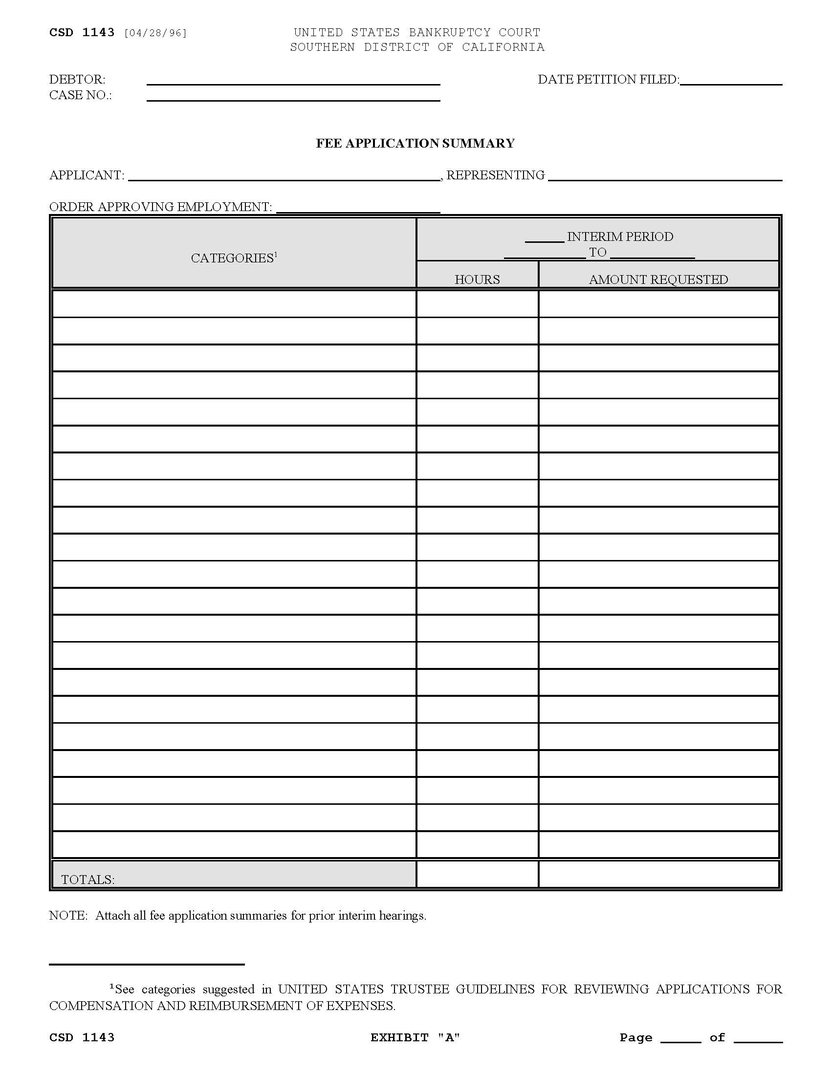 Fee Application Summary - Exhibit A {CSD 1143} | Pdf Fpdf Doc Docx | California