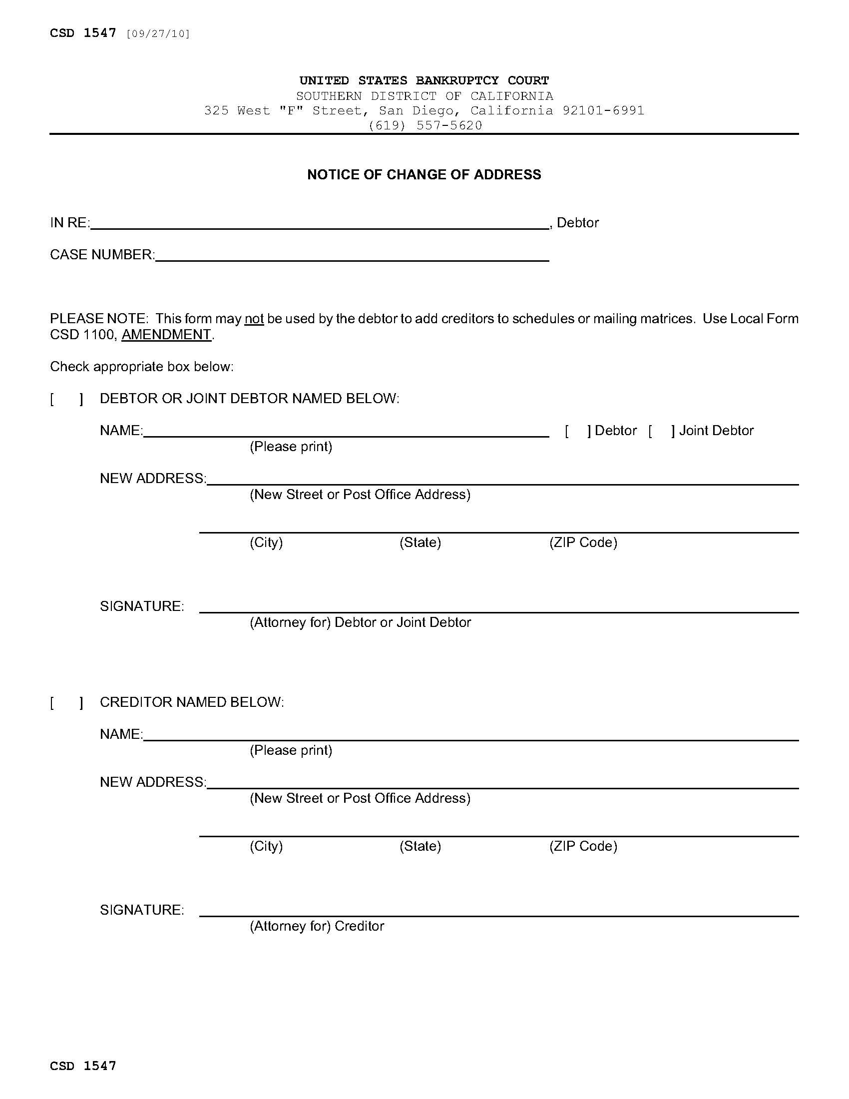 Notice Of Change Of Address {CSD 1547} | Pdf Fpdf Doc Docx | California