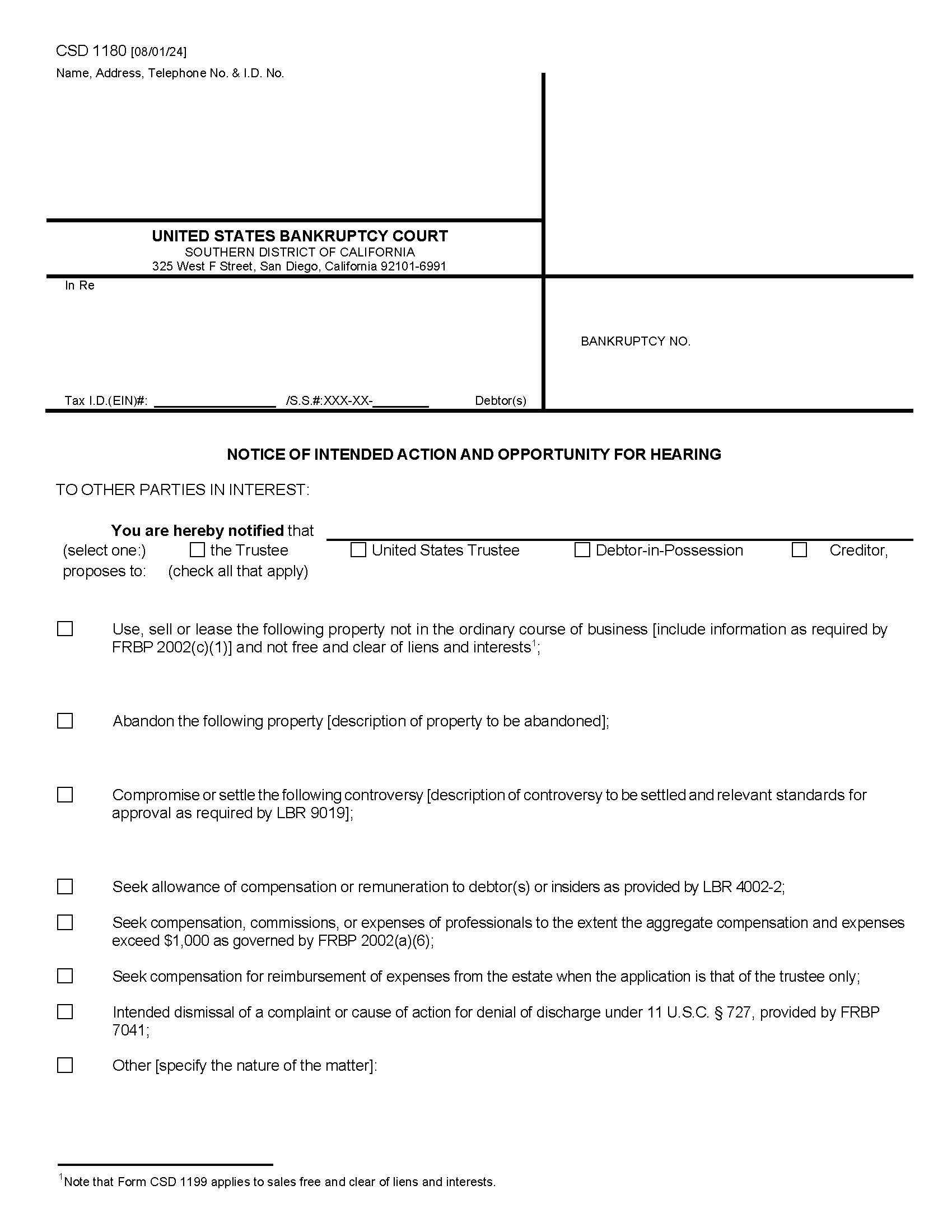 Notice Of Intended Action And Opportunity For Hearing {CSD 1180} | Pdf Fpdf Docx | California