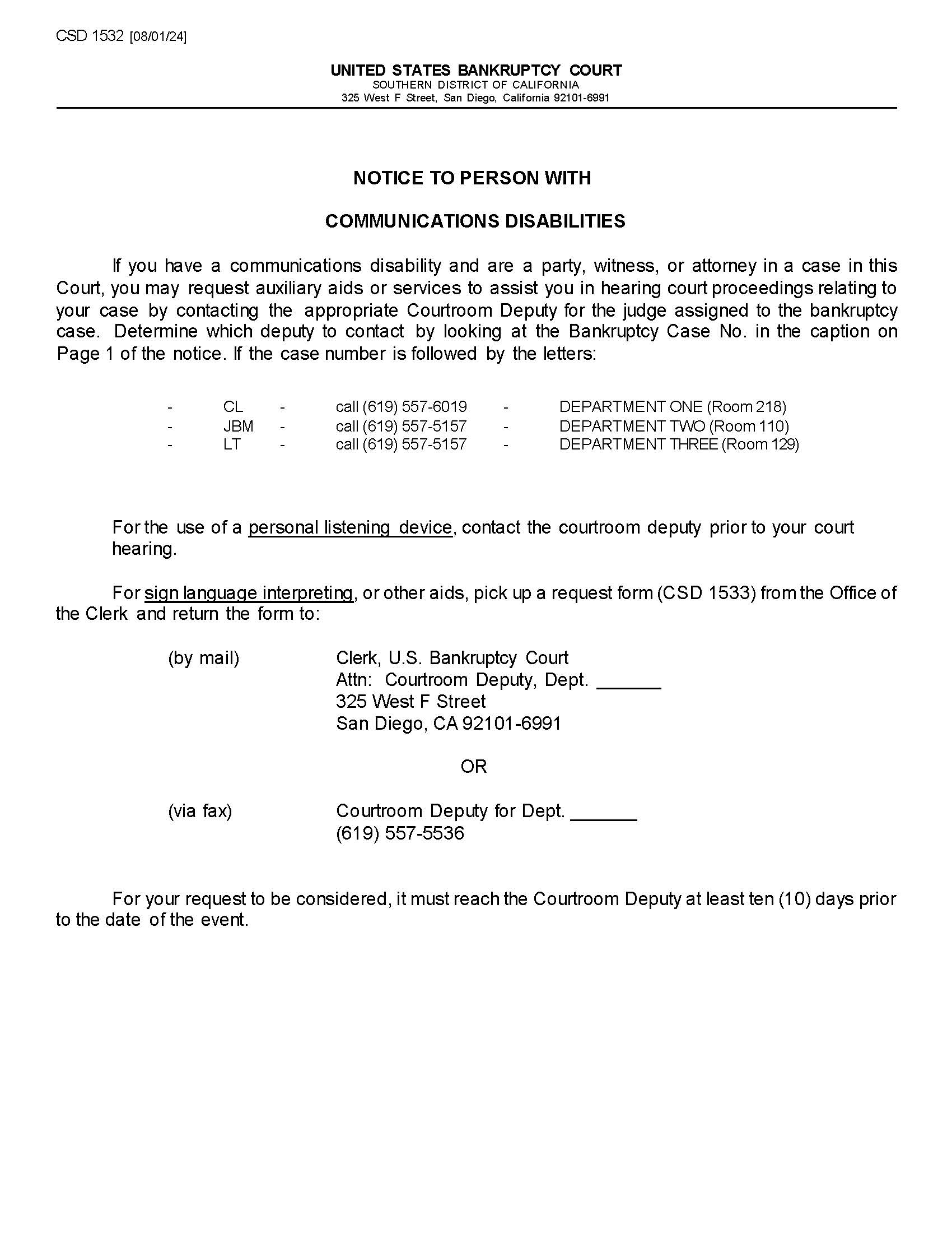 Notice To Person With Communications Disabilities {CSD 1532} | Pdf Fpdf Doc Docx | California