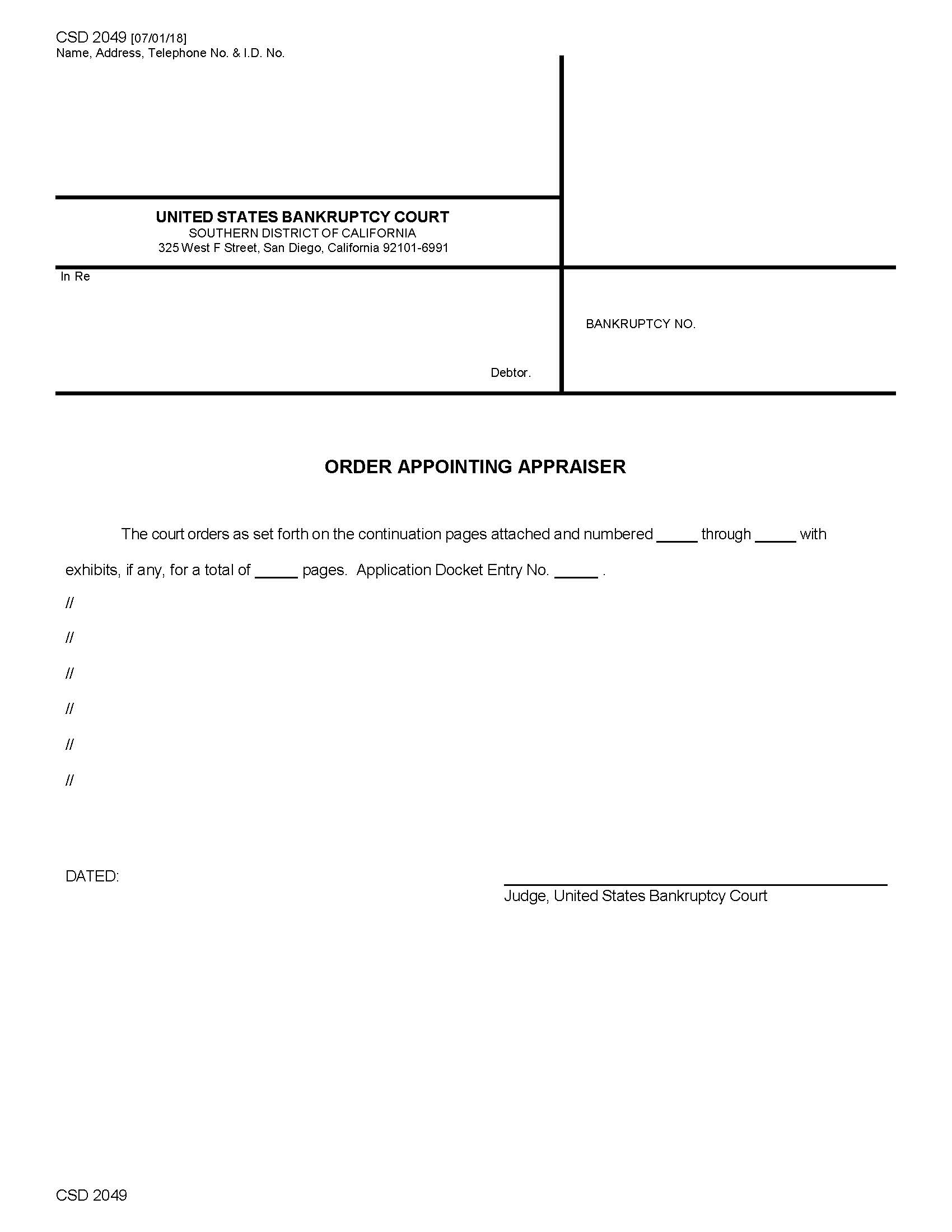 Order Appointing Appraiser {CSD 2049} | Pdf Fpdf Docx | California