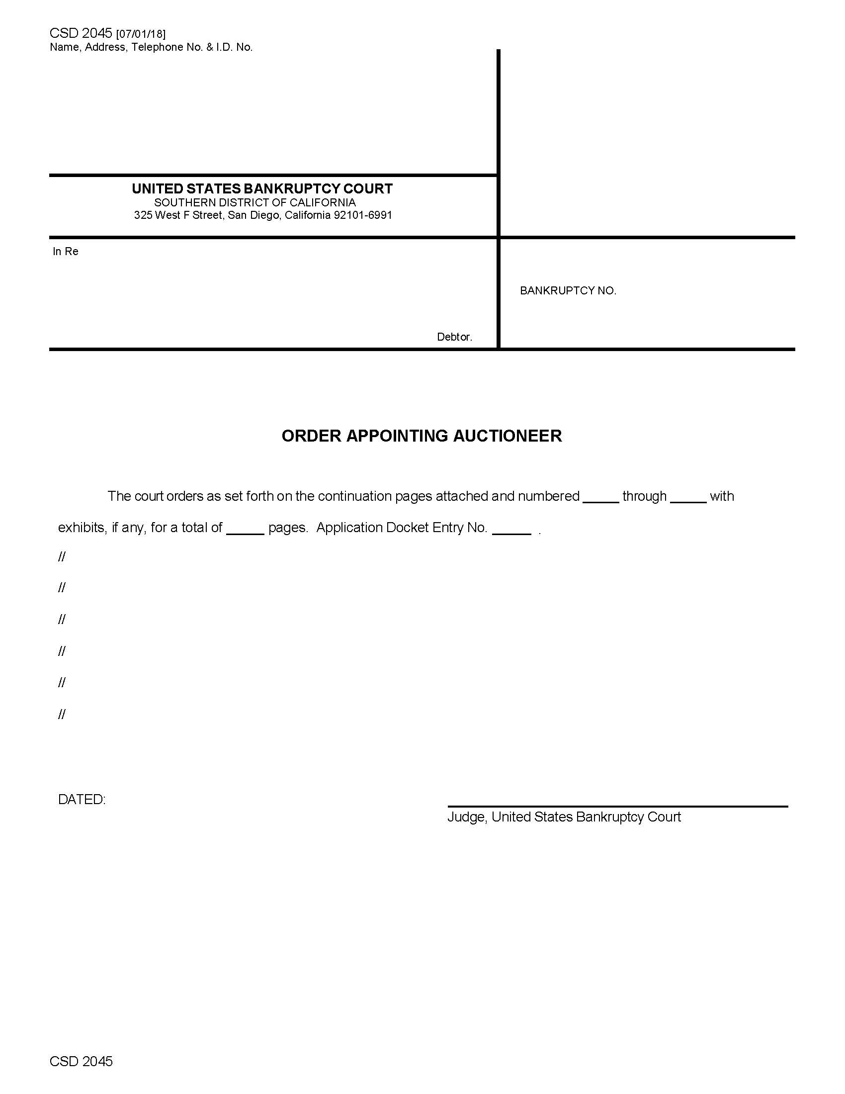 Order Appointing Auctioneer {CSD 2045} | Pdf Fpdf Docx | California